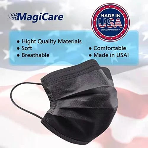 MagiCare Premium 3 Ply Comfortable, Soft, Breathable Jet Face Mask - 50ct Box