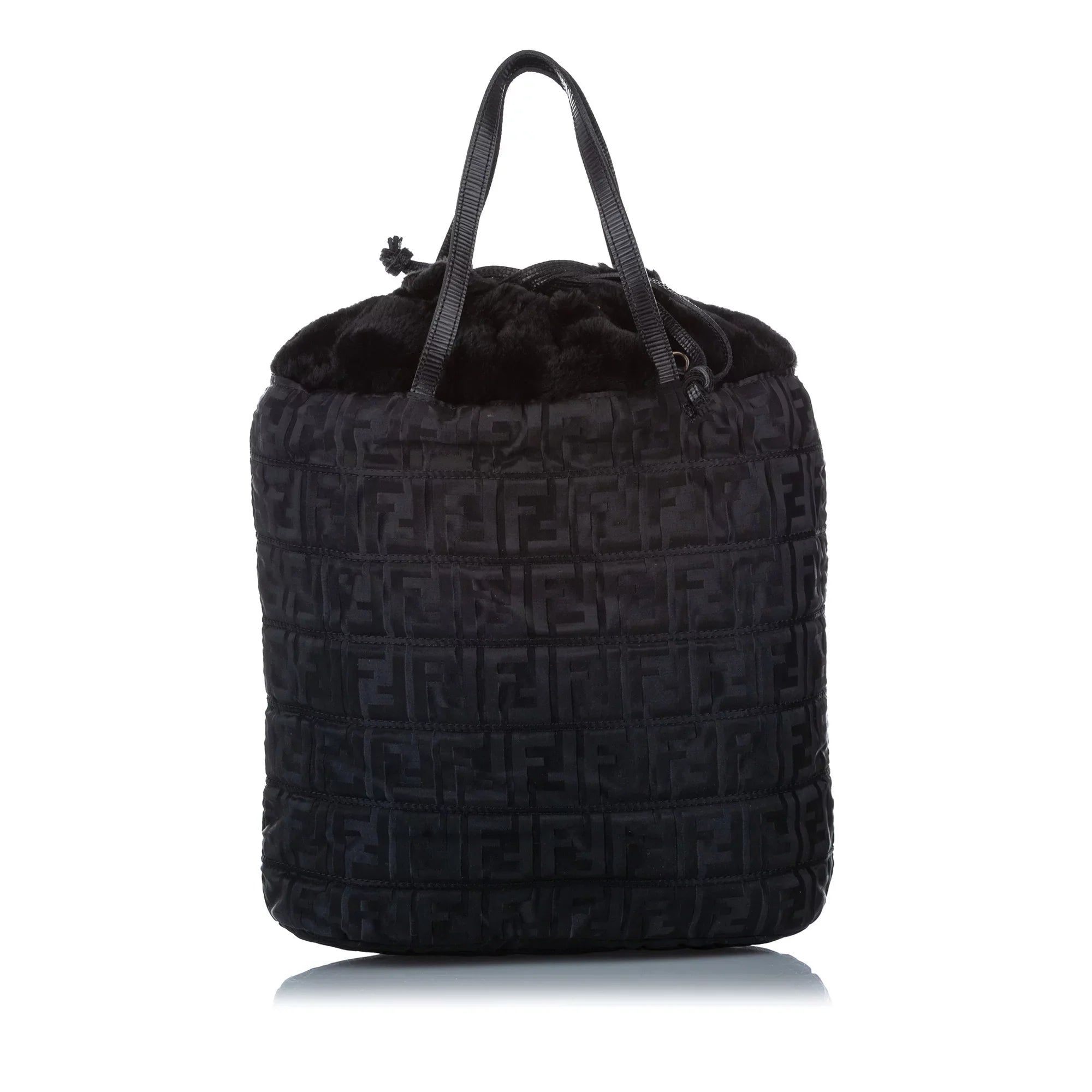 Pre-Owned Fendi Zucca Drawstring Tote Bag Nylon Fabric Jet Satchel Women (Good)
