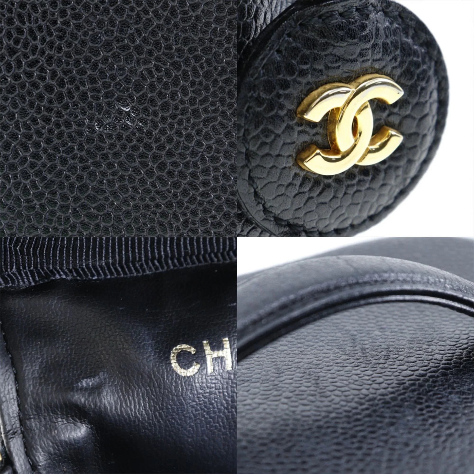Pre-Owned CHANEL Vanity Handbag Coco Mark Matte Caviar Skin Made in France Jet Zipper Ladies (Good)