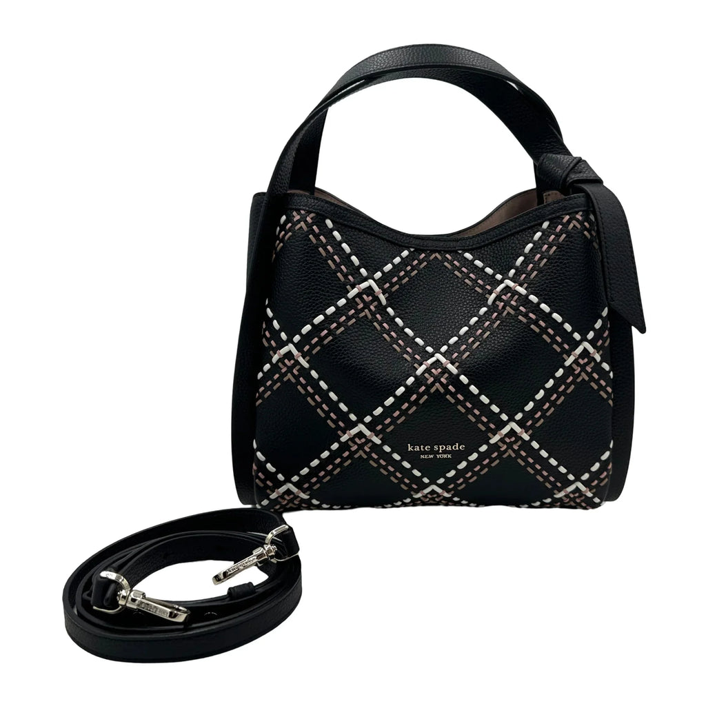 Kate Spade Knott Plaid Stitched Medium Crossbody Tote - Ebony