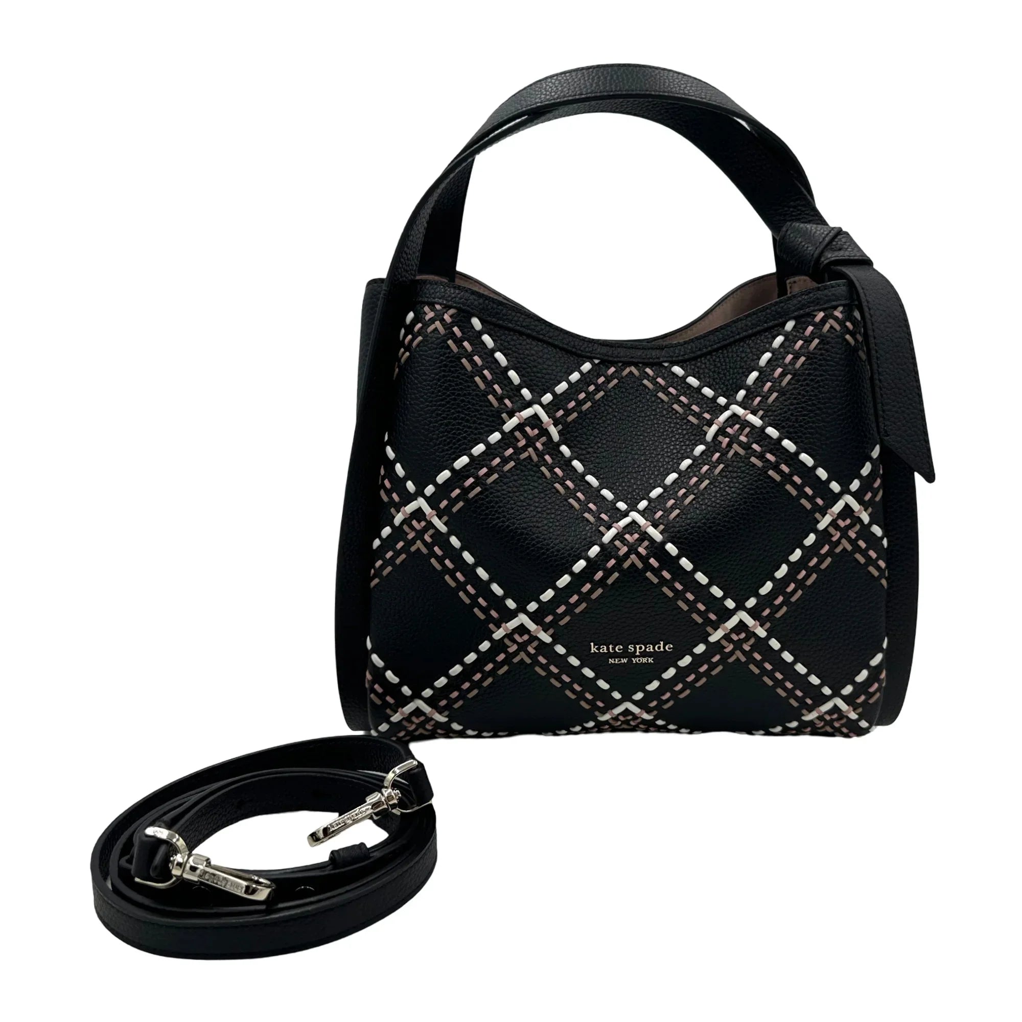 Kate Spade Knott Plaid Stitched Medium Crossbody Tote - Ebony