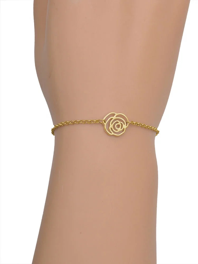 Delight Jewelry Silvertone Green Three Leaf Clover - Shamrock Gold-tone Rose Link Chain Bracelet, 6.25"+1.75" Extender