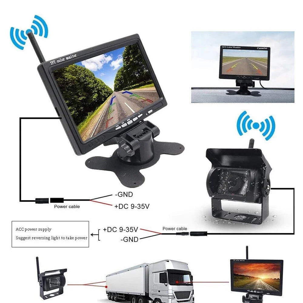 1Pack Waterproof Backup Camera with 7" Monitor Kit: Night Vision, Wireless Vehicle Parking System for RV, Bus, Trailer, Truck