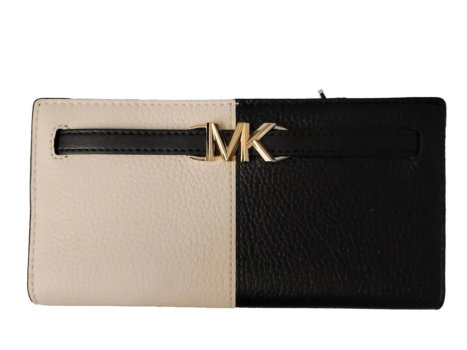 MICHAEL KORS JET SET REED LARGE FLAP BIFOLD SNAP WALLET Ebony AND WHITE
