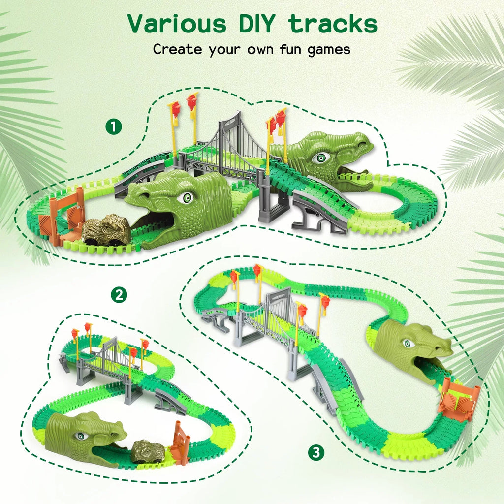 Beefunni Dinosaur Train Toys Road Race Track Set, Toddler Dinosaur World Toys Cars, Christmas Birthday Gifts for 2 3 4 5 6 7 8 Year Old Boys Girls
