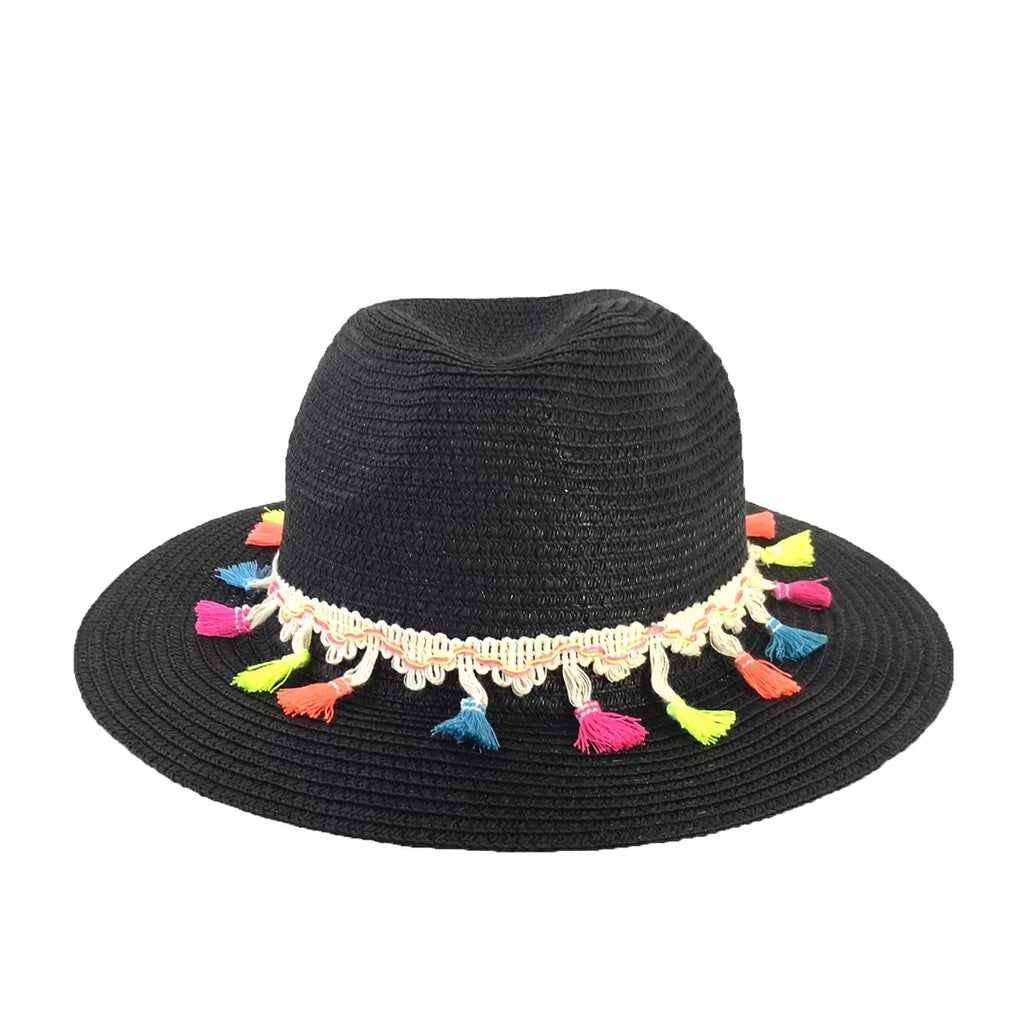 Fashion Culture Festive Tassel Straw Panama Hat, Jet