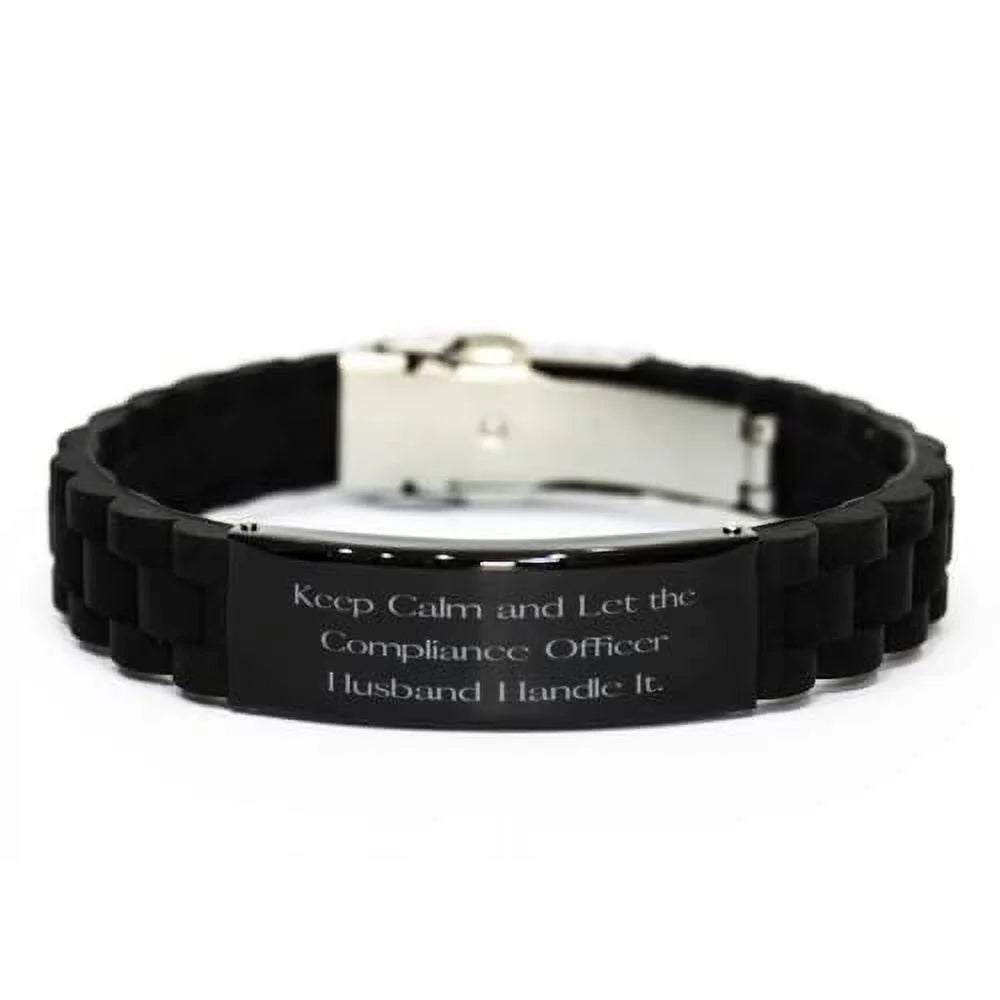 amangny Keep Calm and Let The Compliance Officer Husband. Ebony Glidelock Clasp Bracelet, Husband Engraved Bracelet, Motivational for Husband