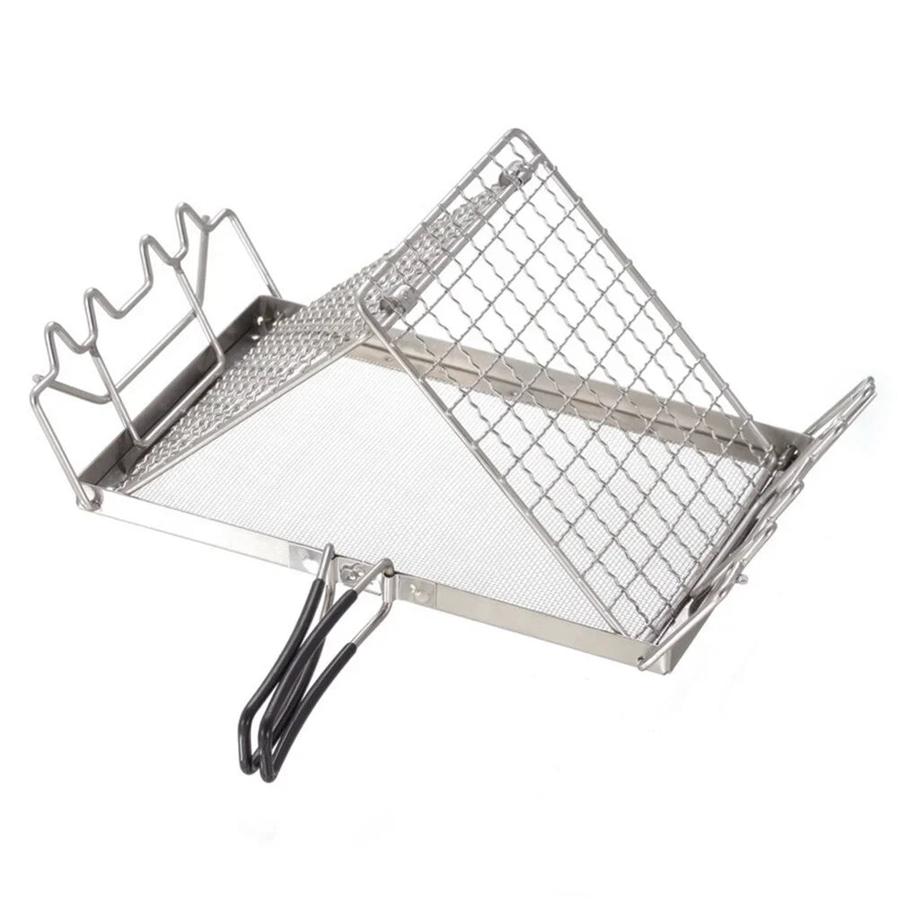 FlyFlise Folding Camp Stove Toaster Stainless Steel Bread Toaster Rack for Camping Backpacking Picnic