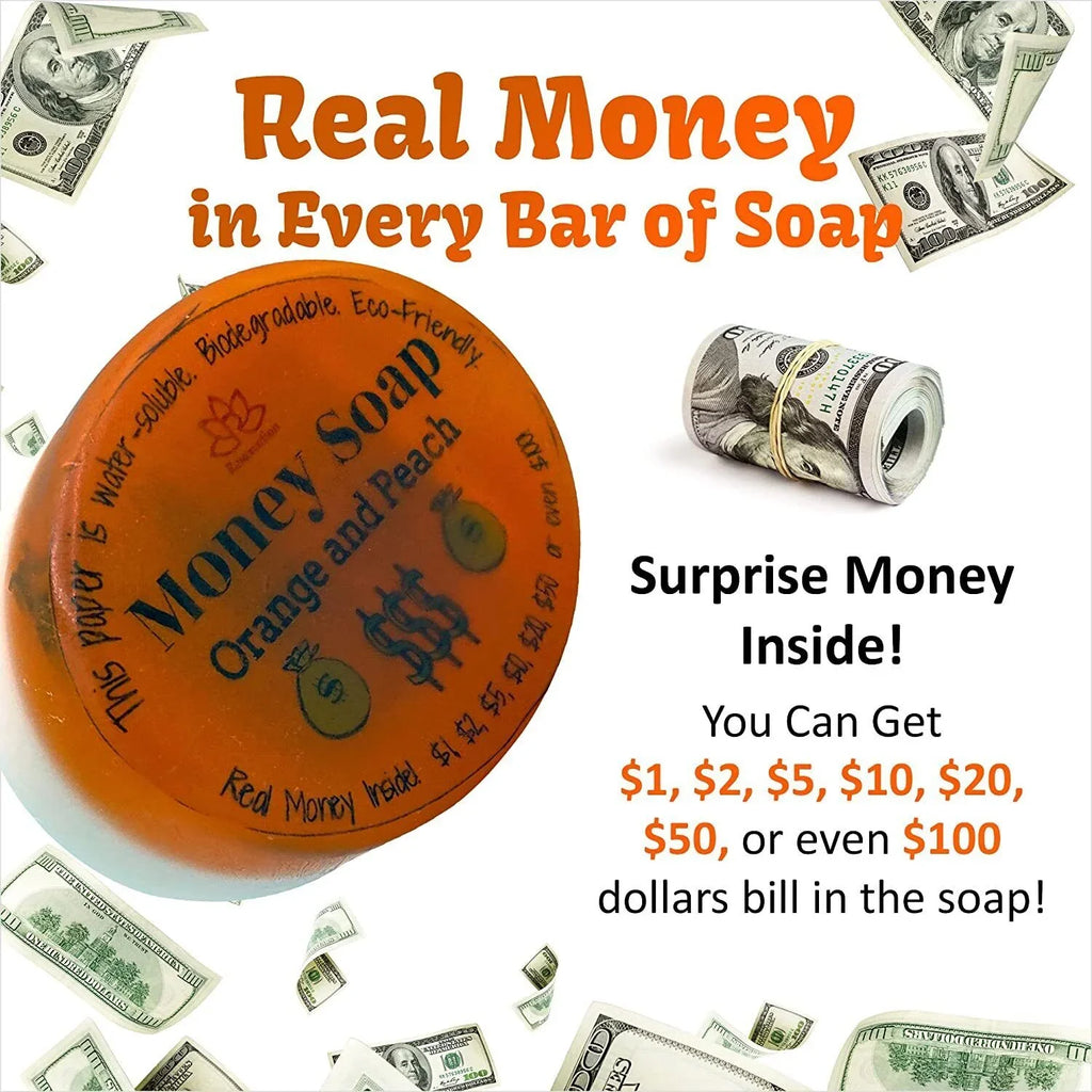 Orange and Peach Glycerin Soap Bar with Real Money Interior