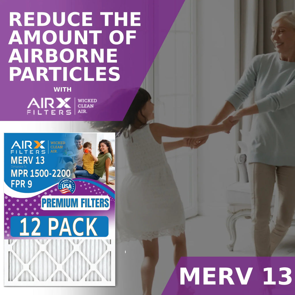12x12x1 Air Filter MERV 13 Rating, 12 Pack of Furnace Filters Comparable to MPR 1500 - 2200 & FPR 9 - Made in USA by AIRX FILTERS WICKED CLEAN AIR.
