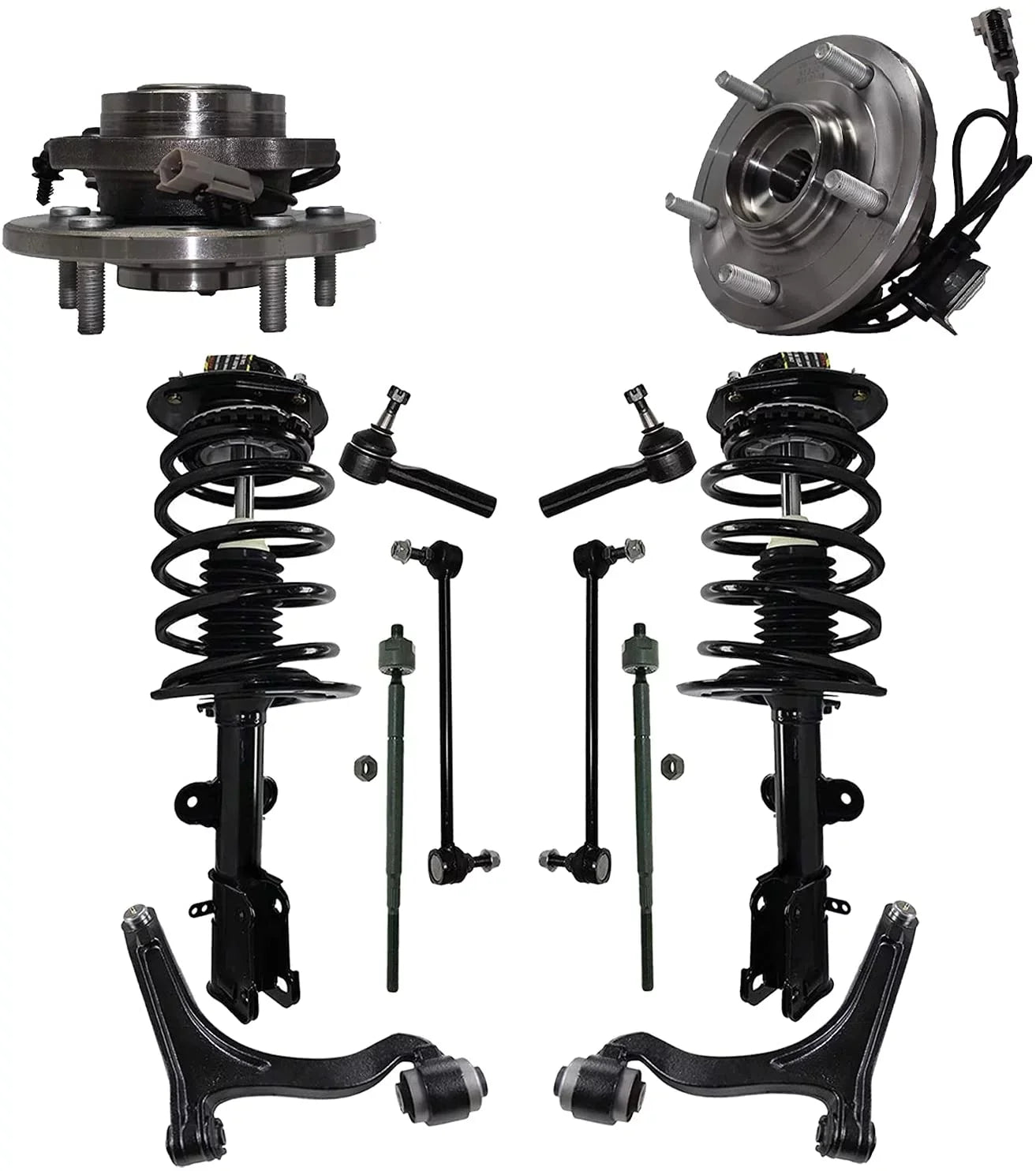 Detroit Axle - 12pc Front Struts, Lower Control Arm w/Ball Joints, Sway Bar End Links, Inner Outer Tierods, Wheel Hubs Bearing Replacement Replacement for 2004 2005 2006 Chrysler Pacifica