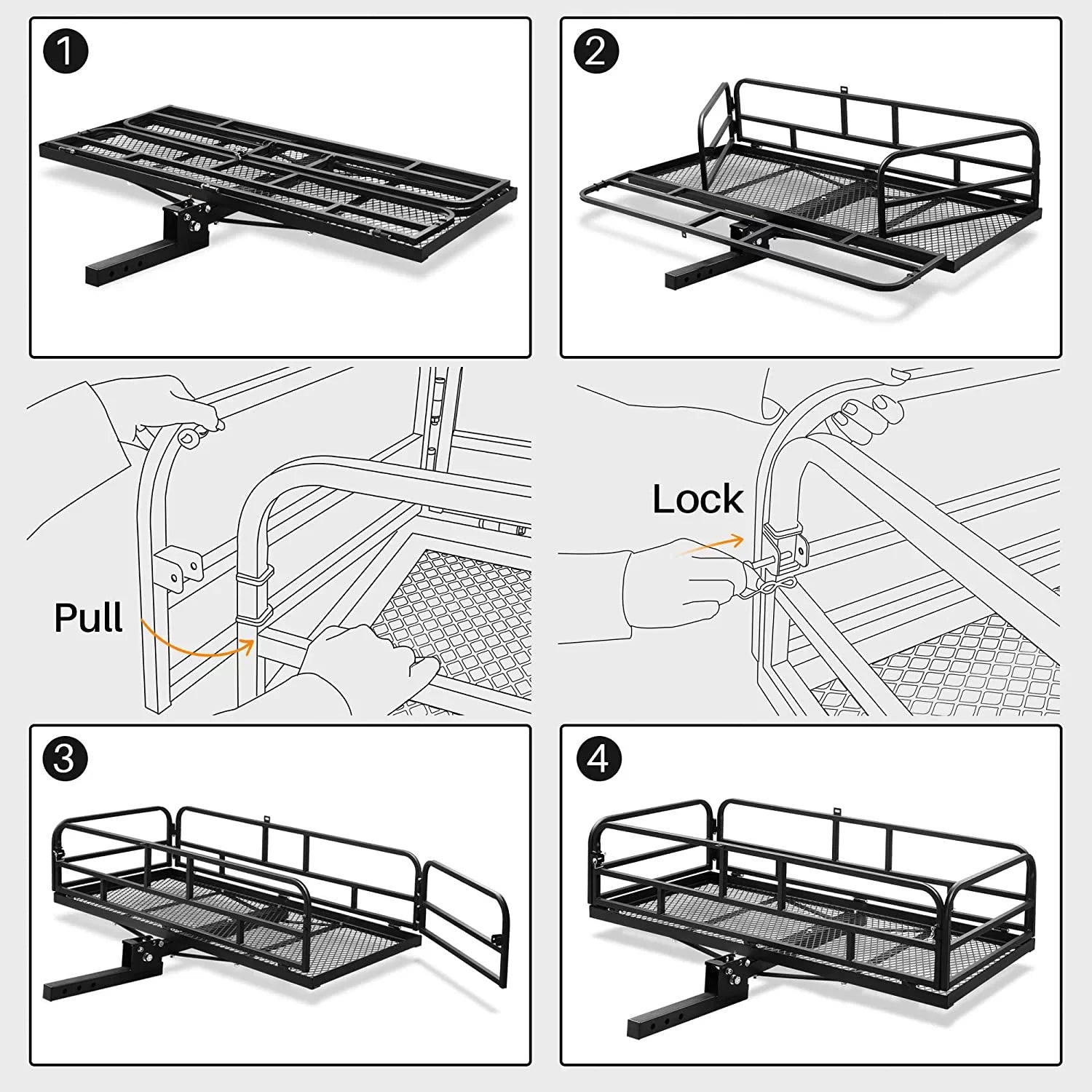 60 x 24 Inch Folding Cargo Rack Carrier with Waterproof Cargo Bag 500 Lbs Heavy Duty Capacity 2 Inch Receiver Luggage Basket Hitch Fold Up for SUV Pickup Camping Traveling