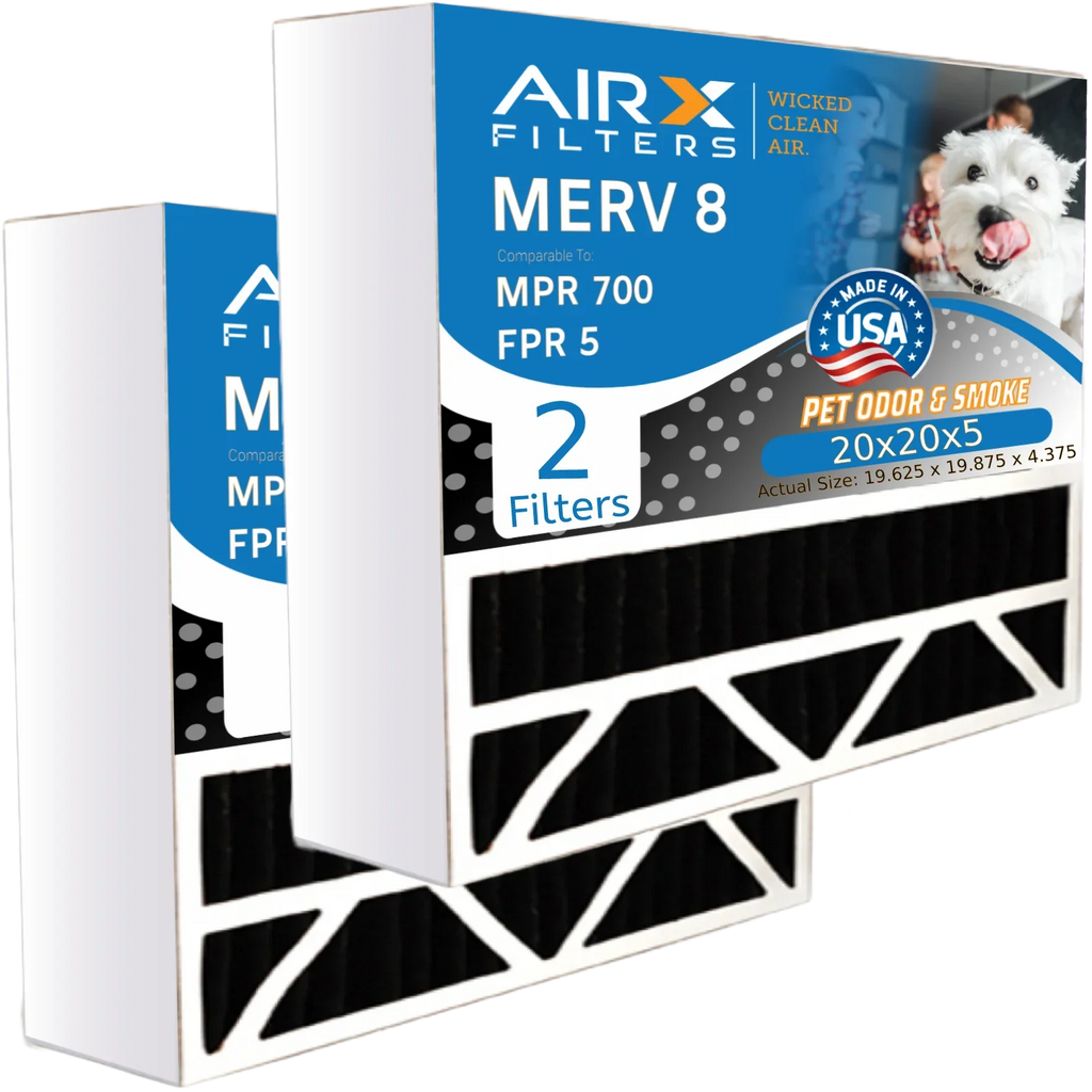 20x20x5 Air Filter Odor Eliminator Carbon Filter MERV 8 Comparable to MPR 700 & FPR 5 Compatible with Honeywell FC100A1011 - 2 Pack by AIRX FILTERS WICKED CLEAN AIR.