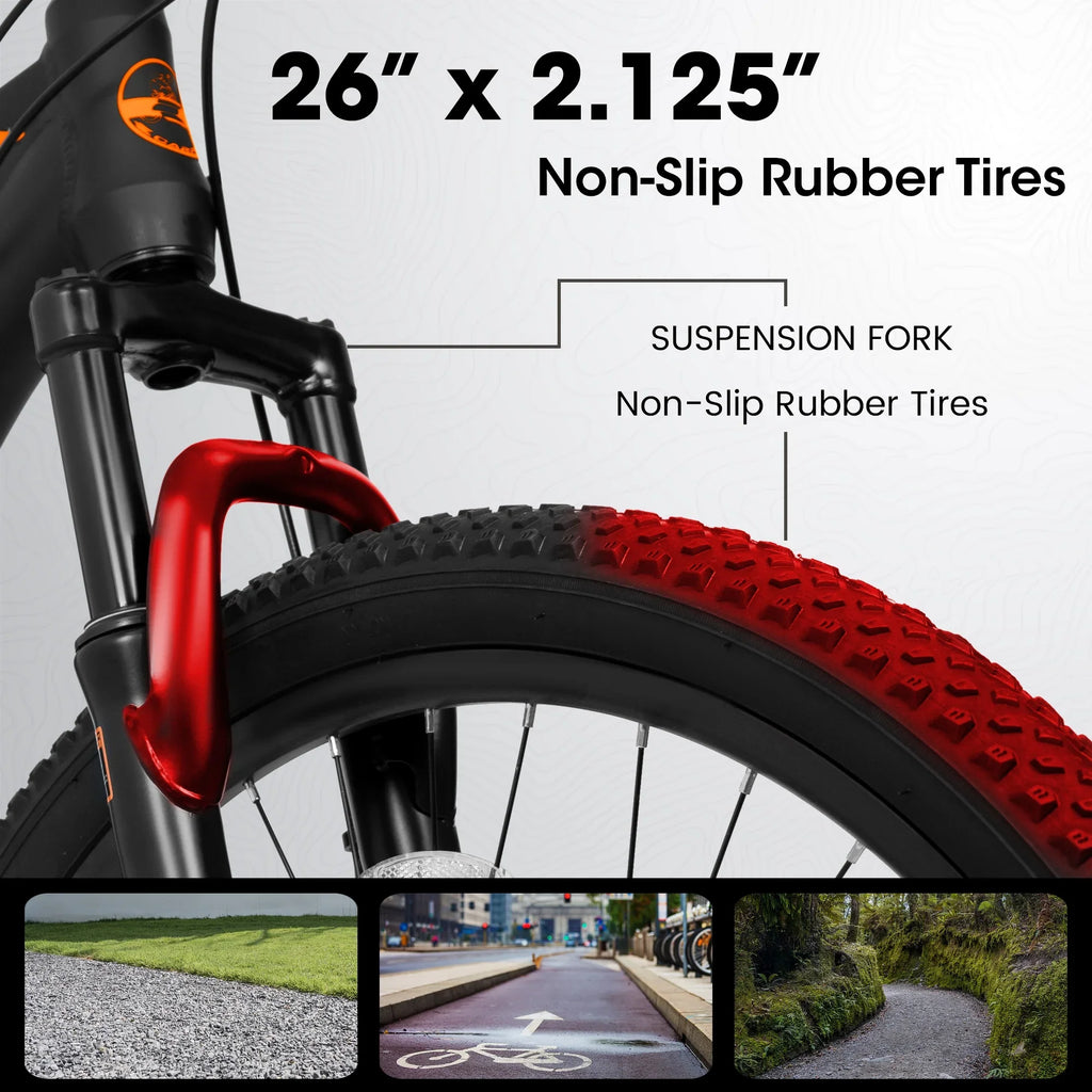 Ecarpat 26 inch mountain bike adult aluminum frame shock absorbing front fork bike 21-speed disc brake, Jet orange.