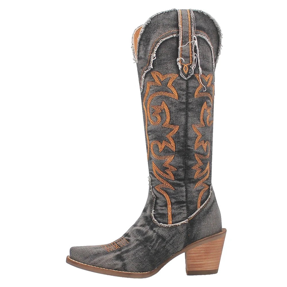 Dingo Womens Texas Tornado Snip Toe Casual Boots Knee High Mid Heel 2-3"