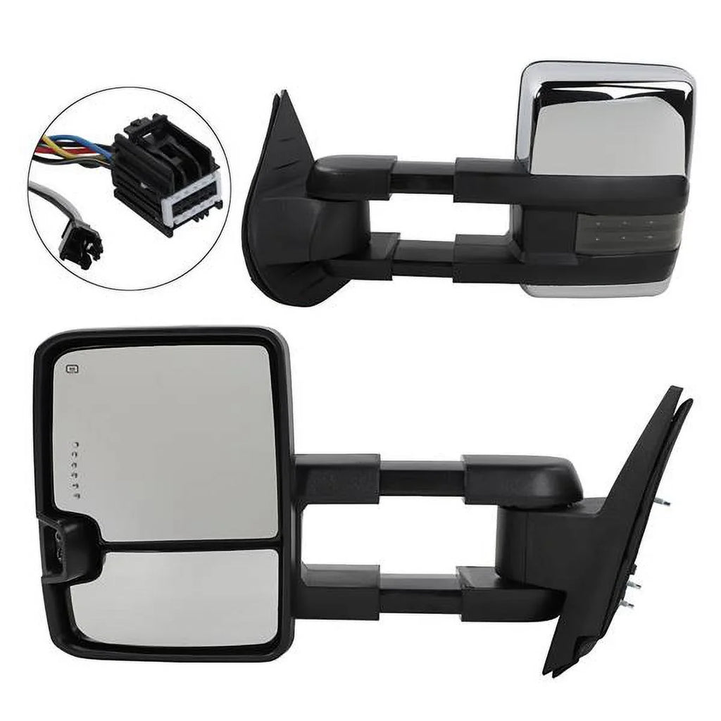 Power Heated Chrome Towing Mirrors for 07-13 Chevy Tahoe LED Signal & Backup Lamp