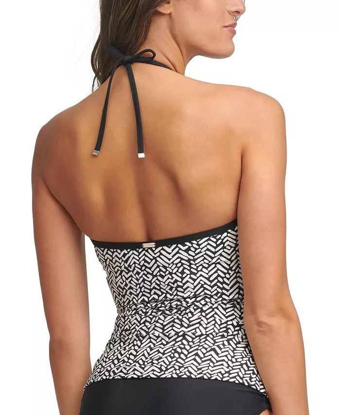 Calvin Klein Ebony MULTI ABSTRACT CHEVRON V-Wire Halter Tankini Top, US X-Small
