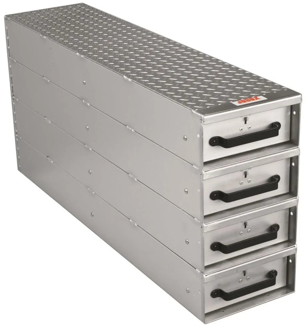 Jobox 1409980 4-Drawer Stacked Heavy-Duty Aluminum Drawer - (12" W x 24" H x 50" L)