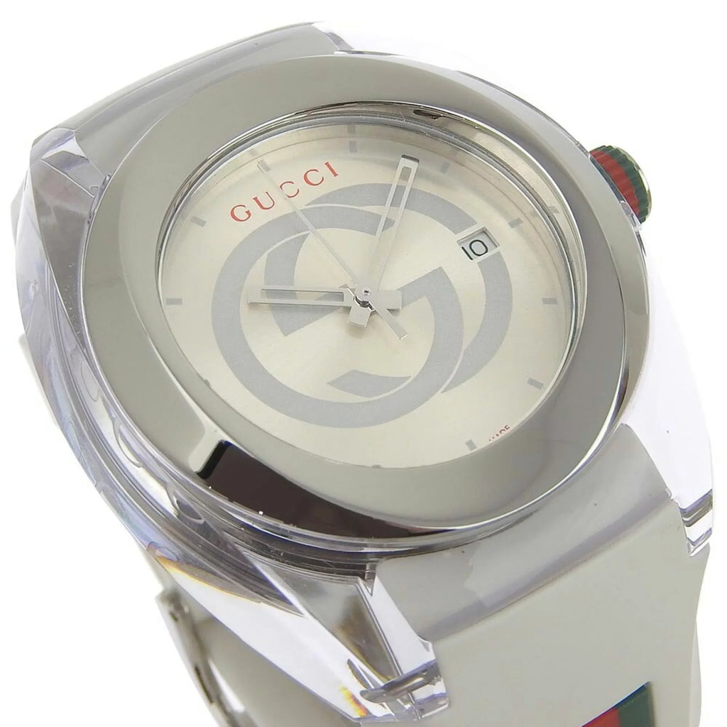 Authenticated Used Gucci Sink 137.1 Stainless Steel x Rubber Quartz Analog Display Men's Silver Dial Watch
