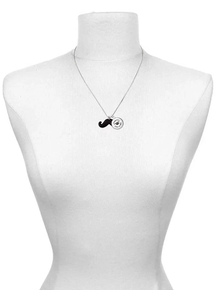 Delight Jewelry Silvertone Large Dark Enamel Mustache Dome Real Heroes Wear Masks Charm Necklace