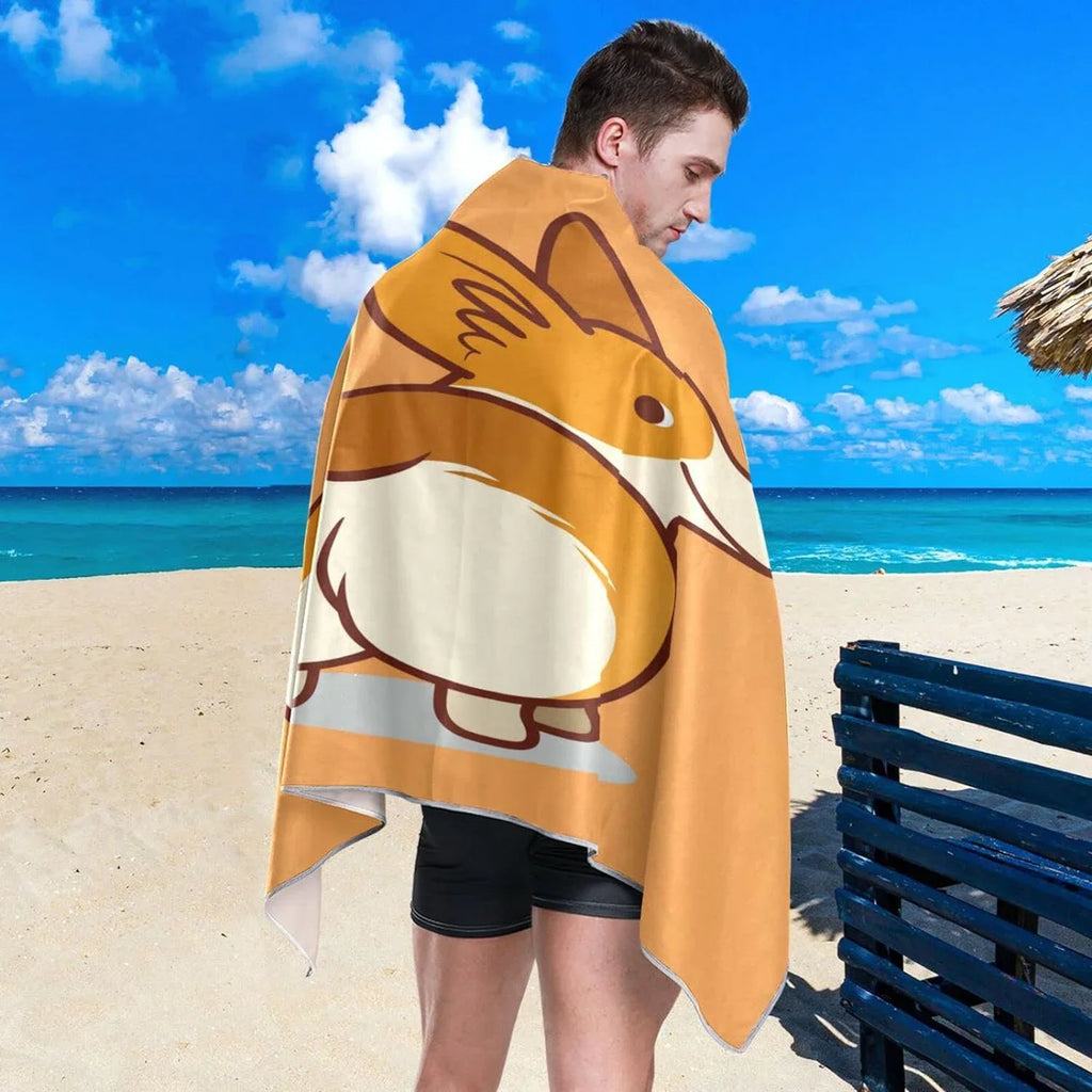 Bestwell Cute Corgi Orange Beach Towel - Super Absorbent Oversized Travel Towels - Load Compact Quick Dry Towel for Swimming Camping Holiday（353）