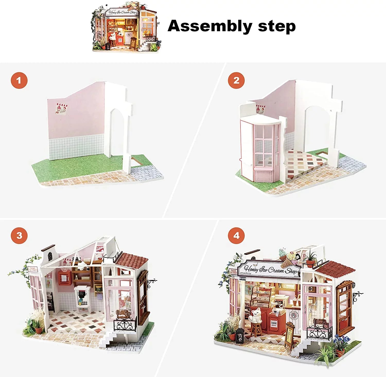 Rolife DIY Miniature Dollhouse Kit 1/24 Scale Tiny House Making Kit Home Decor Gifts for Adults & Teens (Honey Ice-Cream Shop)