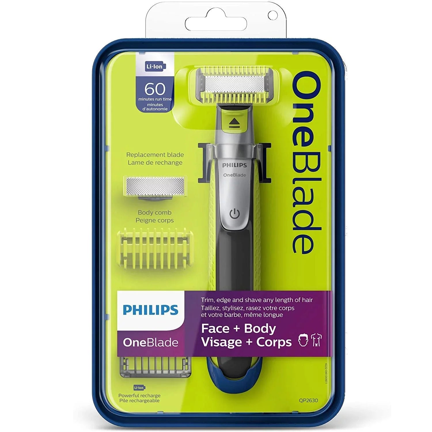 Philips - Cordless Electric Face and Body Trimmer, Rechargeable Battery, Green