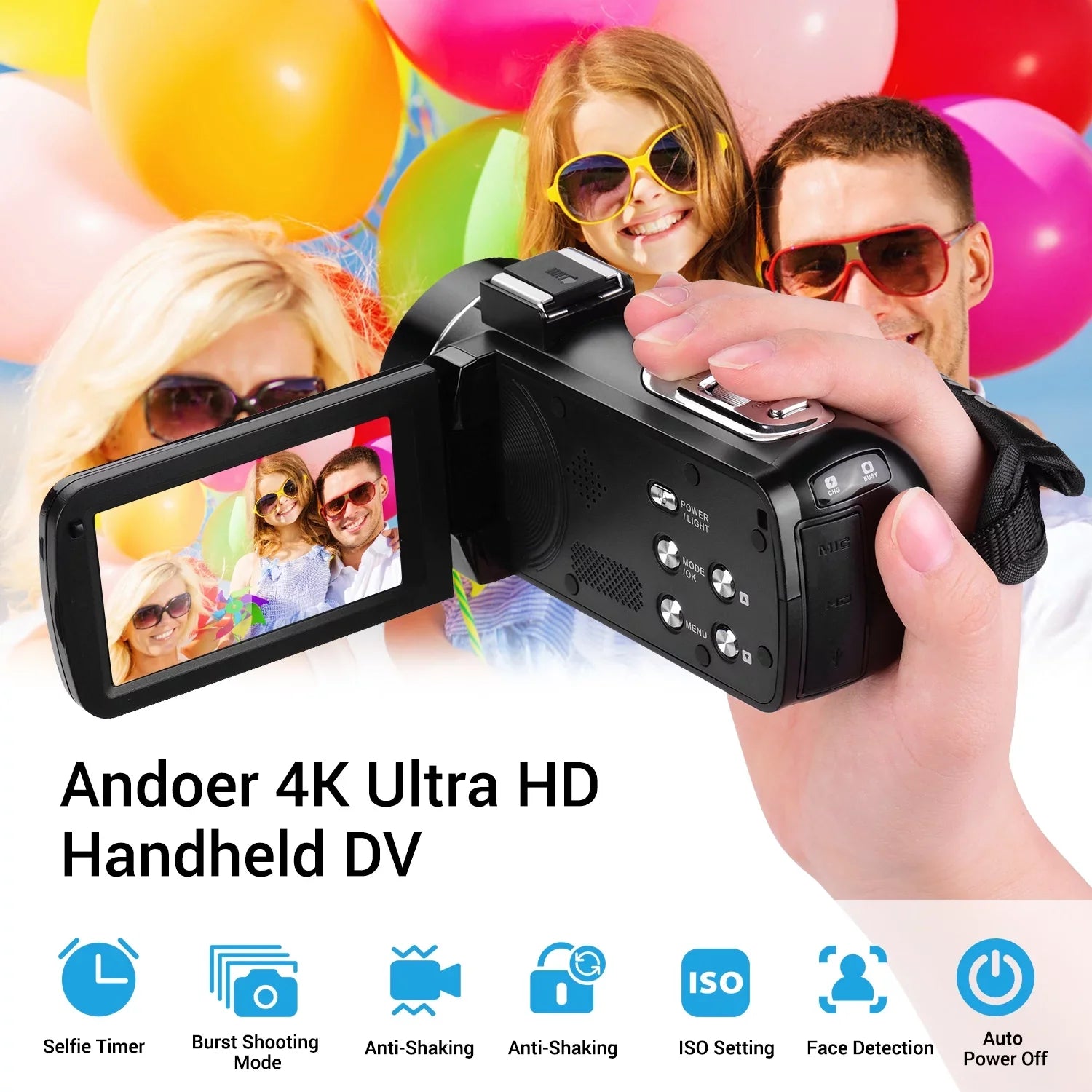 Andoer 4K Handheld DV Professional Digital Video CMOS Sensor Camcorder with Hot Shoe for Mounting Microphone 3.0 Inch IPS Burst -Shaking Function
