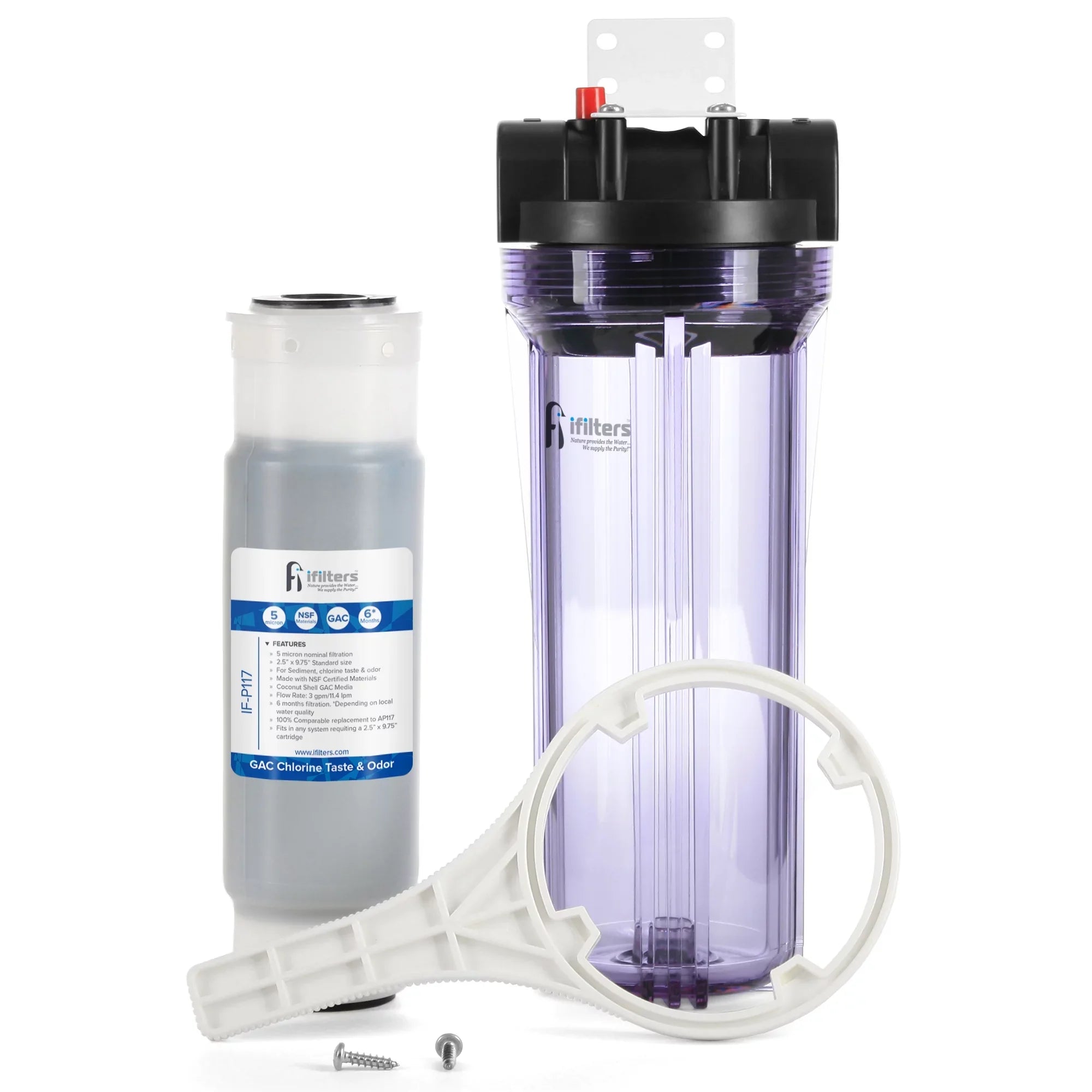 iFilters Whole House Sediment, Rust & CTO Filter Clear Housing w/ AP117 Comparable Filter Cartridge Included, 3/4" Ports