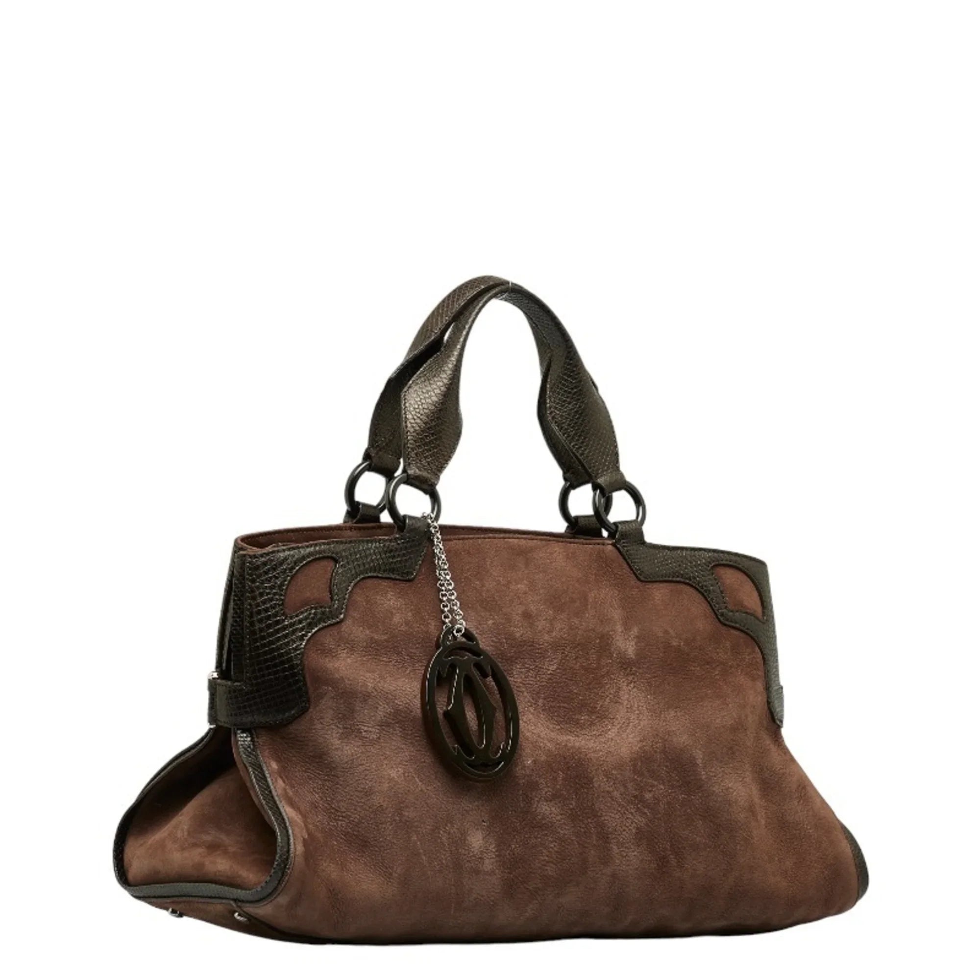 Pre-Owned Cartier Marcello Handbag Brown Suede Leather Ladies CARTIER (Good)