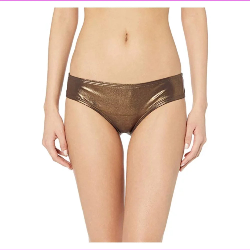 Vince Camuto Women's Shirred Smooth Bikini Bottom Swimsuit (Sun Shine Bronze, L)
