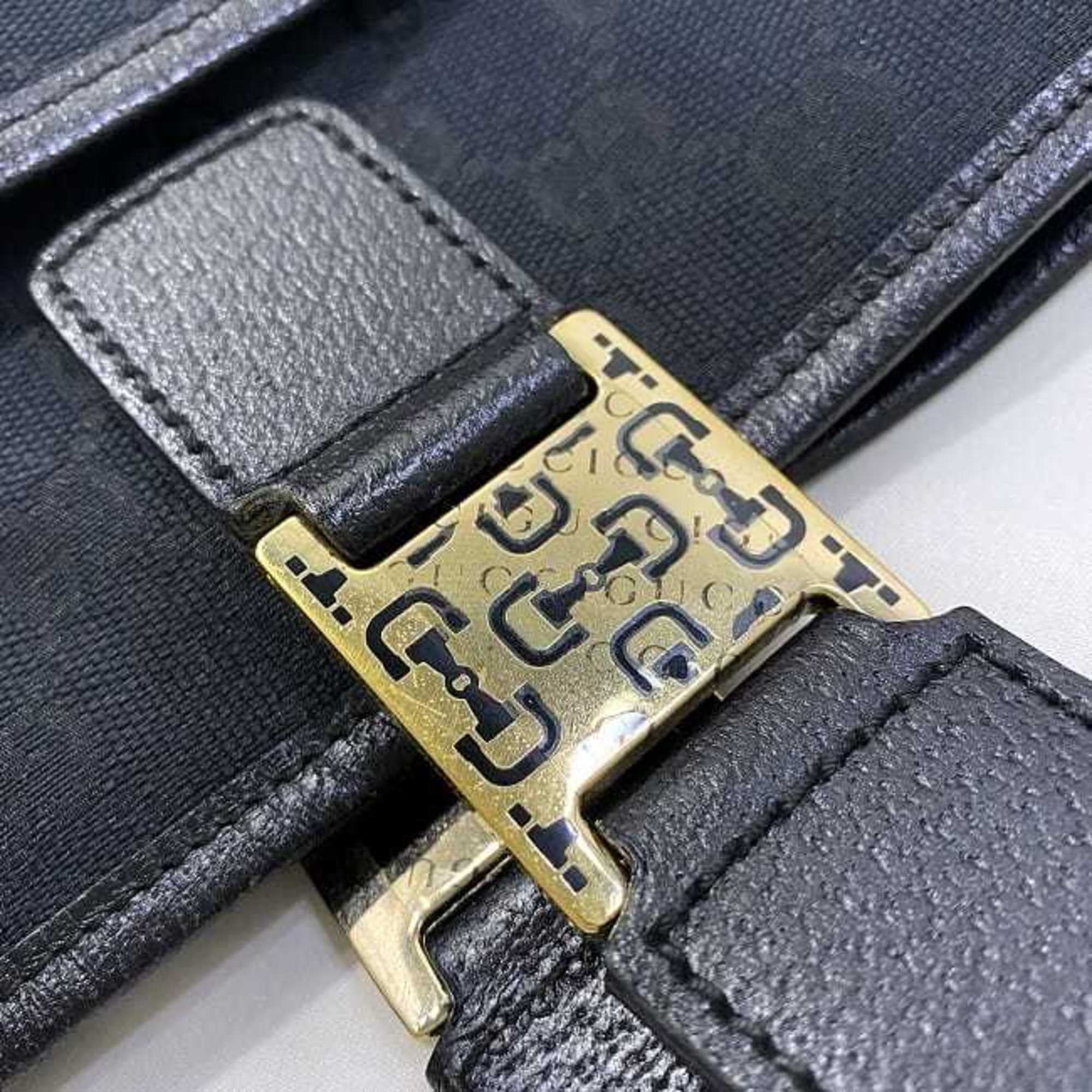 Pre-Owned Gucci Tote Bag Dark Silver Horsebit 145810 Canvas Leather GUCCI Handbag Ladies (Good)