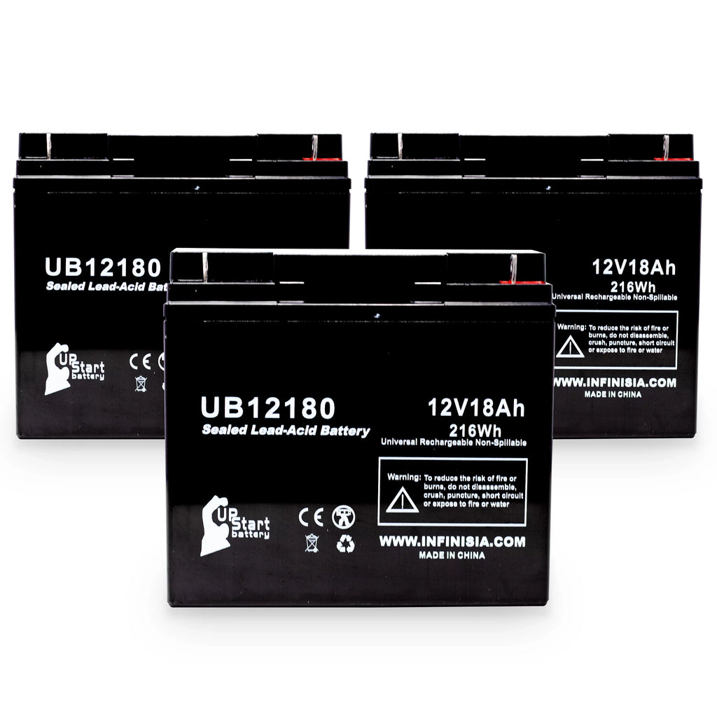 3x Pack - Compatible Eagle Pitcher CF12V18 Battery - Replacement UB12180 Universal Sealed Lead Acid Battery (12V, 18Ah, 18000mAh, T4 Terminal, AGM, SLA)