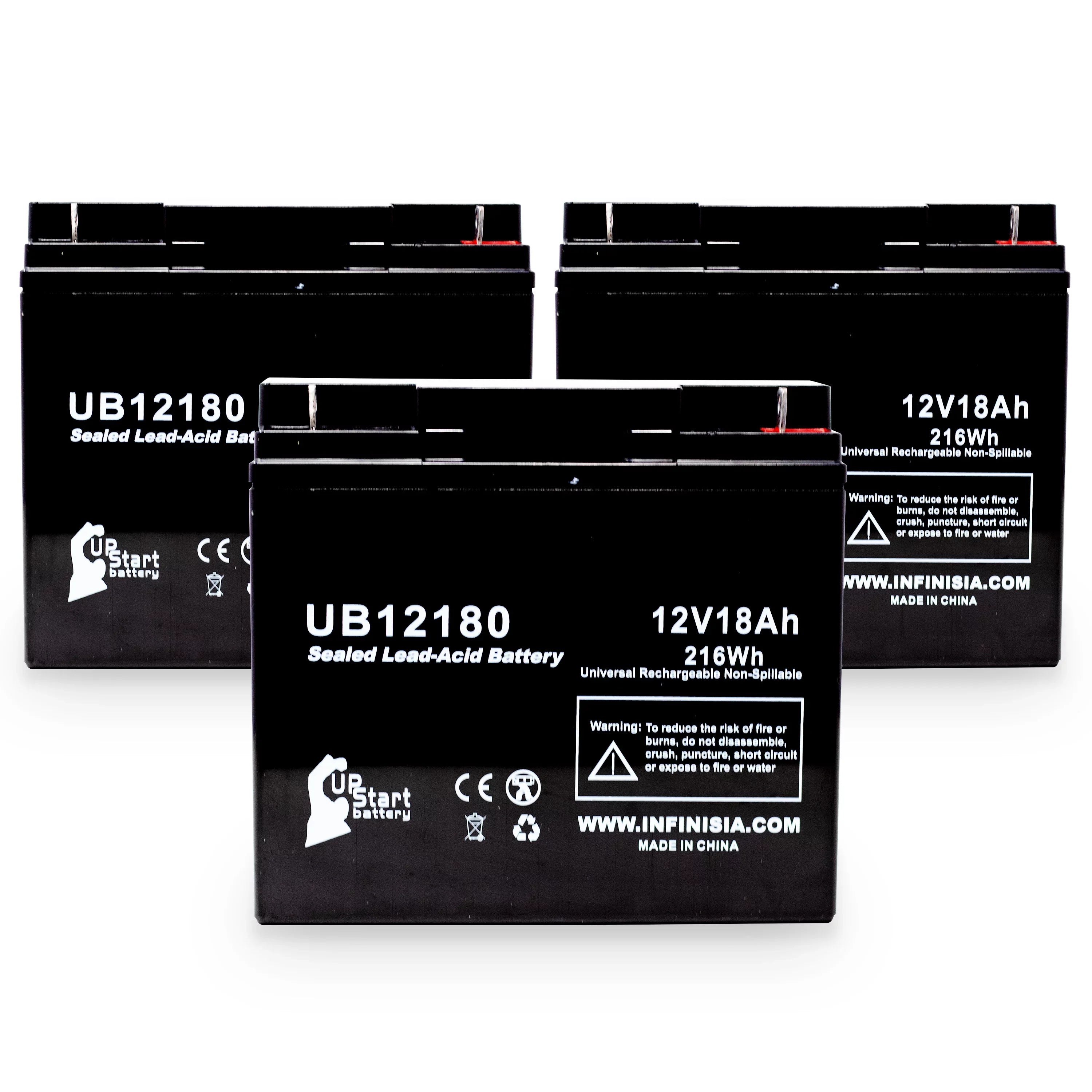 3x Pack - Compatible Eagle Pitcher CF12V18 Battery - Replacement UB12180 Universal Sealed Lead Acid Battery (12V, 18Ah, 18000mAh, T4 Terminal, AGM, SLA)