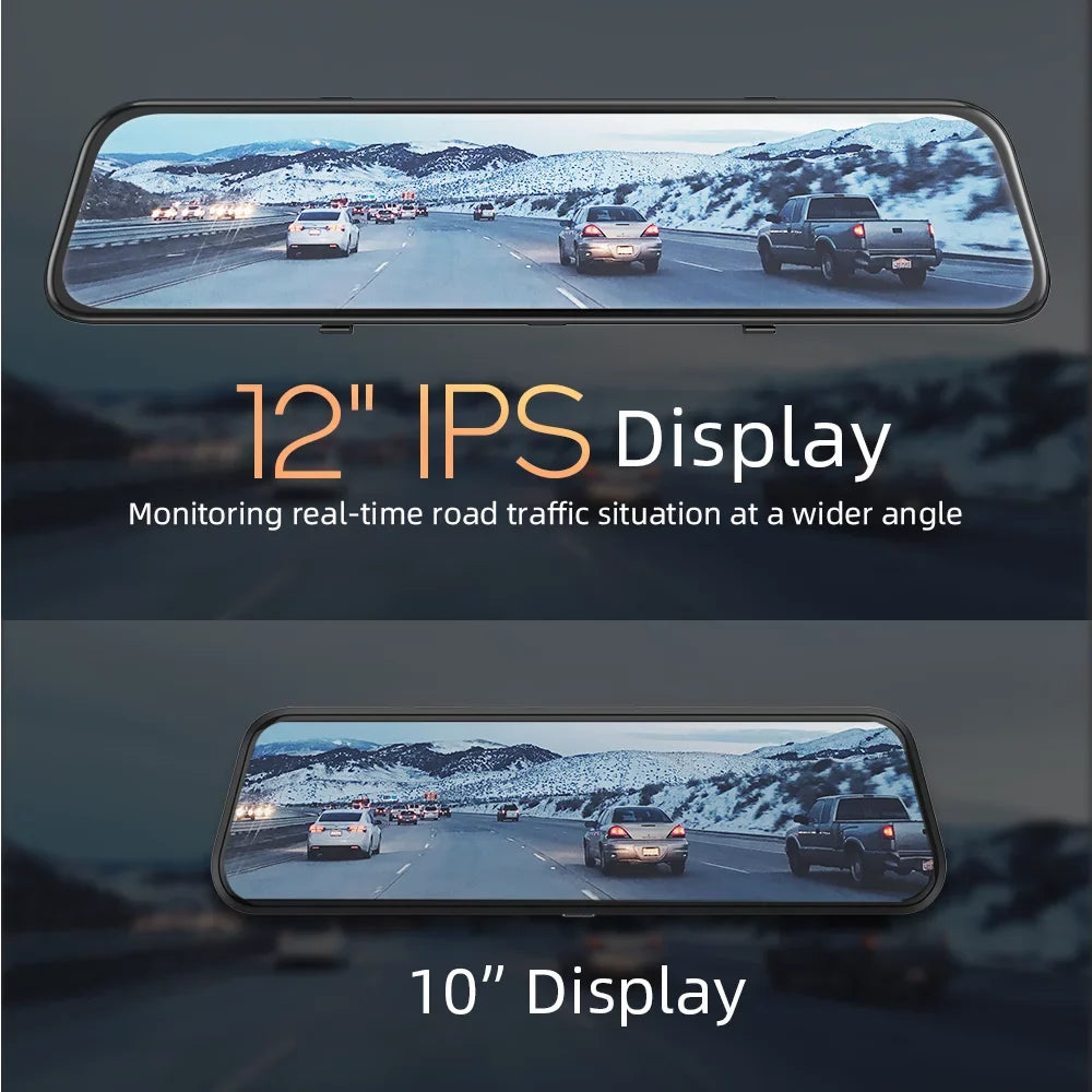 4K 12" Mirror Dash Cam - Vantop H612T Front & Rear View Dual Dash Camera, IPS Touch Screen, Voice Control Cars Mirror Camera w/Night Vision Parking Monitor, Jet