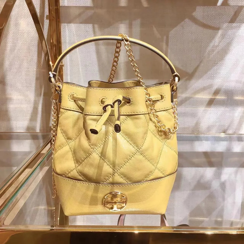 Tory Burch 87869 0422 Willa Mini Drawstring Bucket Shoulder Bag Golden Sunset