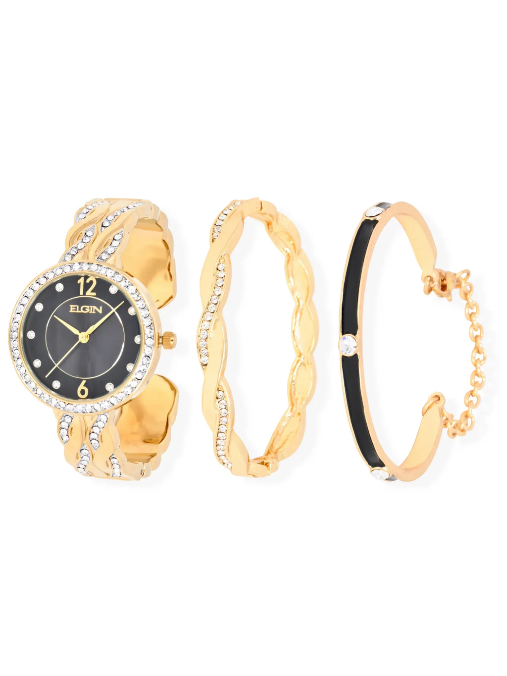 Ein Adult Female Analog Watch Set with Round Dark Dial in Gold (EG17006GST)