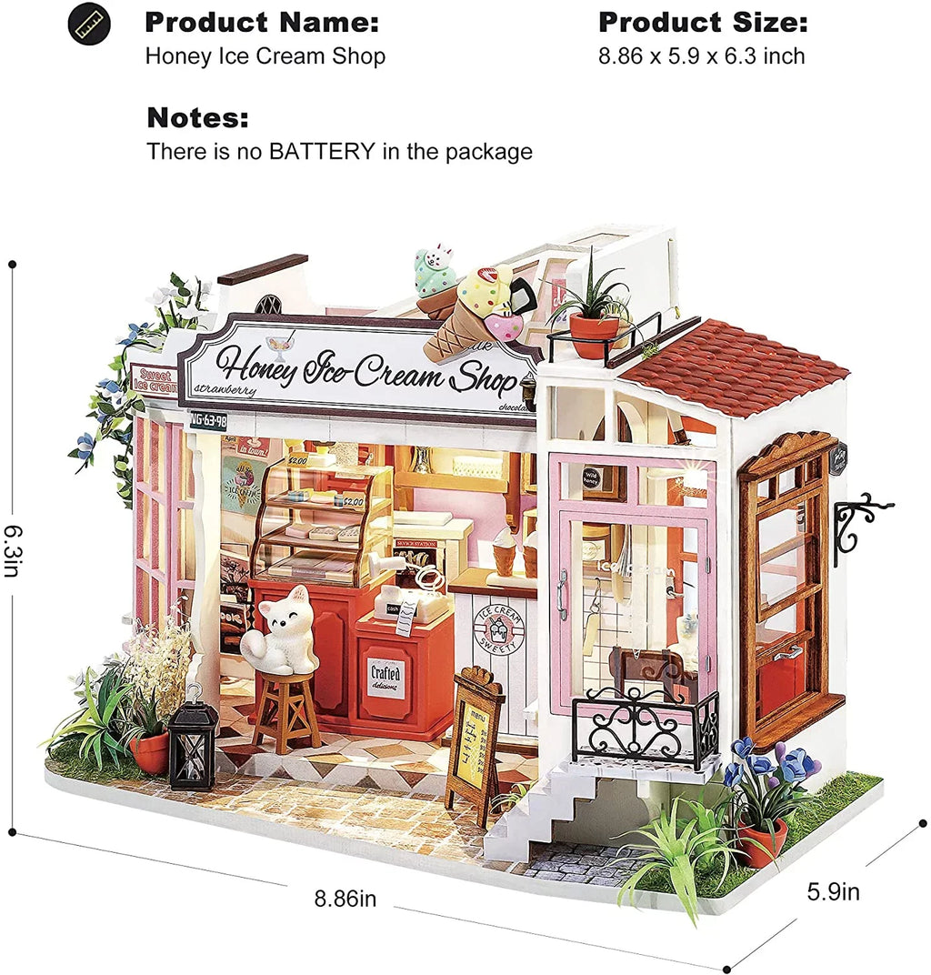Rolife DIY Miniature Dollhouse Kit 1/24 Scale Tiny House Making Kit Home Decor Gifts for Adults & Teens (Honey Ice-Cream Shop)