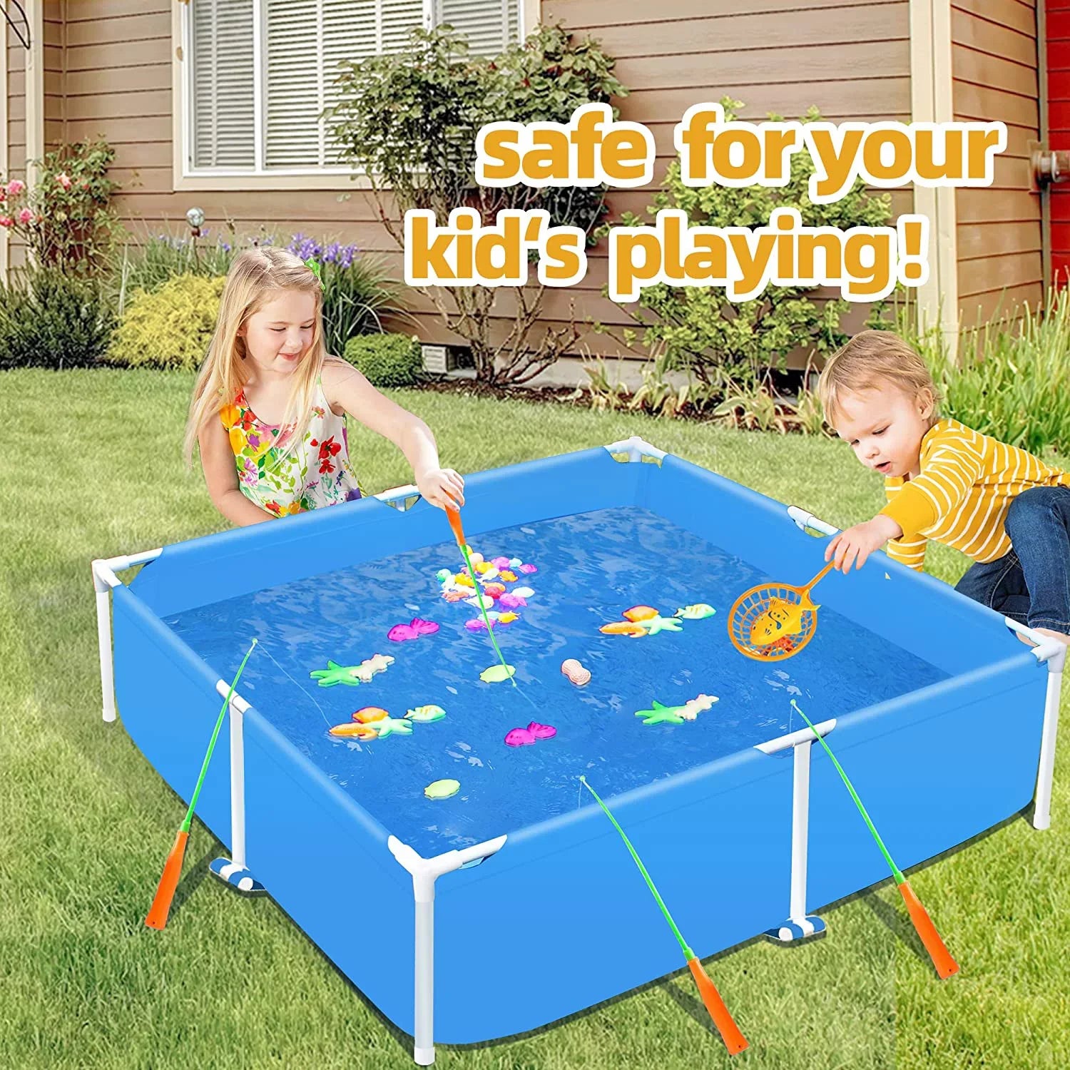 COVERONICS 59x59 Metal Frame Pool Summer - COVERONICS Swimming Pool for Summer Water Play, Outdoor Indoor Pool Ball/Sand Pit for Backyard Party