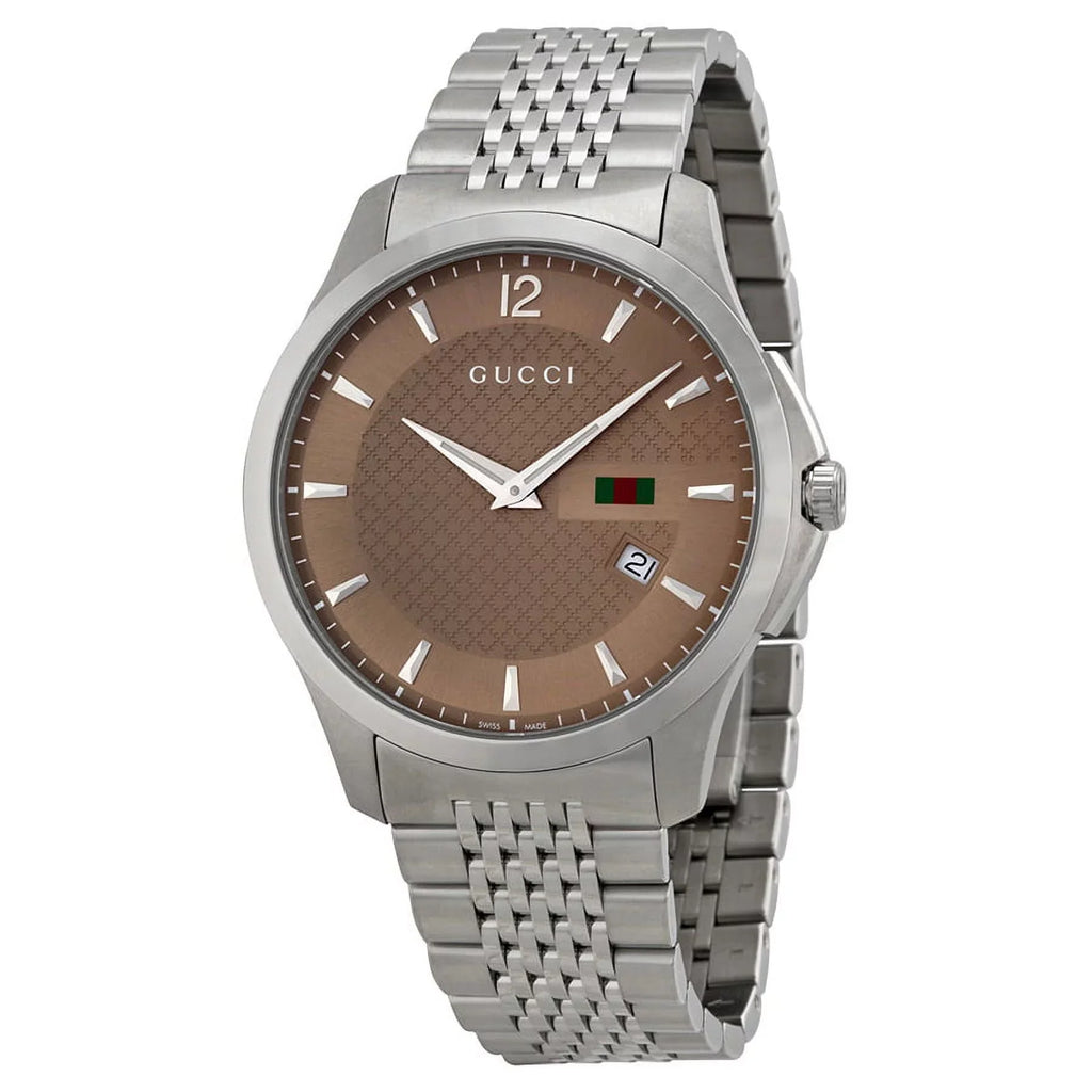 Gucci G-Timeless Brown Dial Stainless Steel Mens Watch YA126310