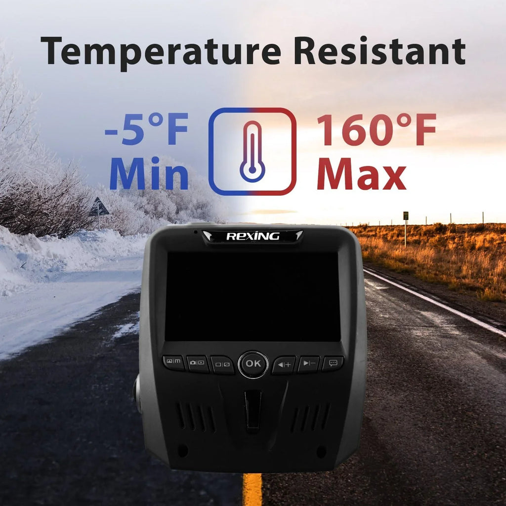 Open Box Rexing V1 Dual Channel Car Dash Cam FHD 1080p - Dark