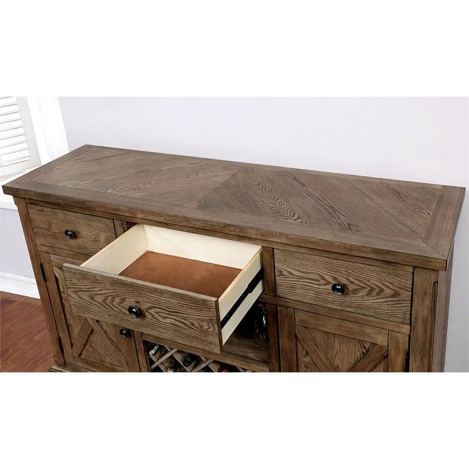 Furniture of America Kora Rustic Wood Multi-Storage Buffet in Light Oak