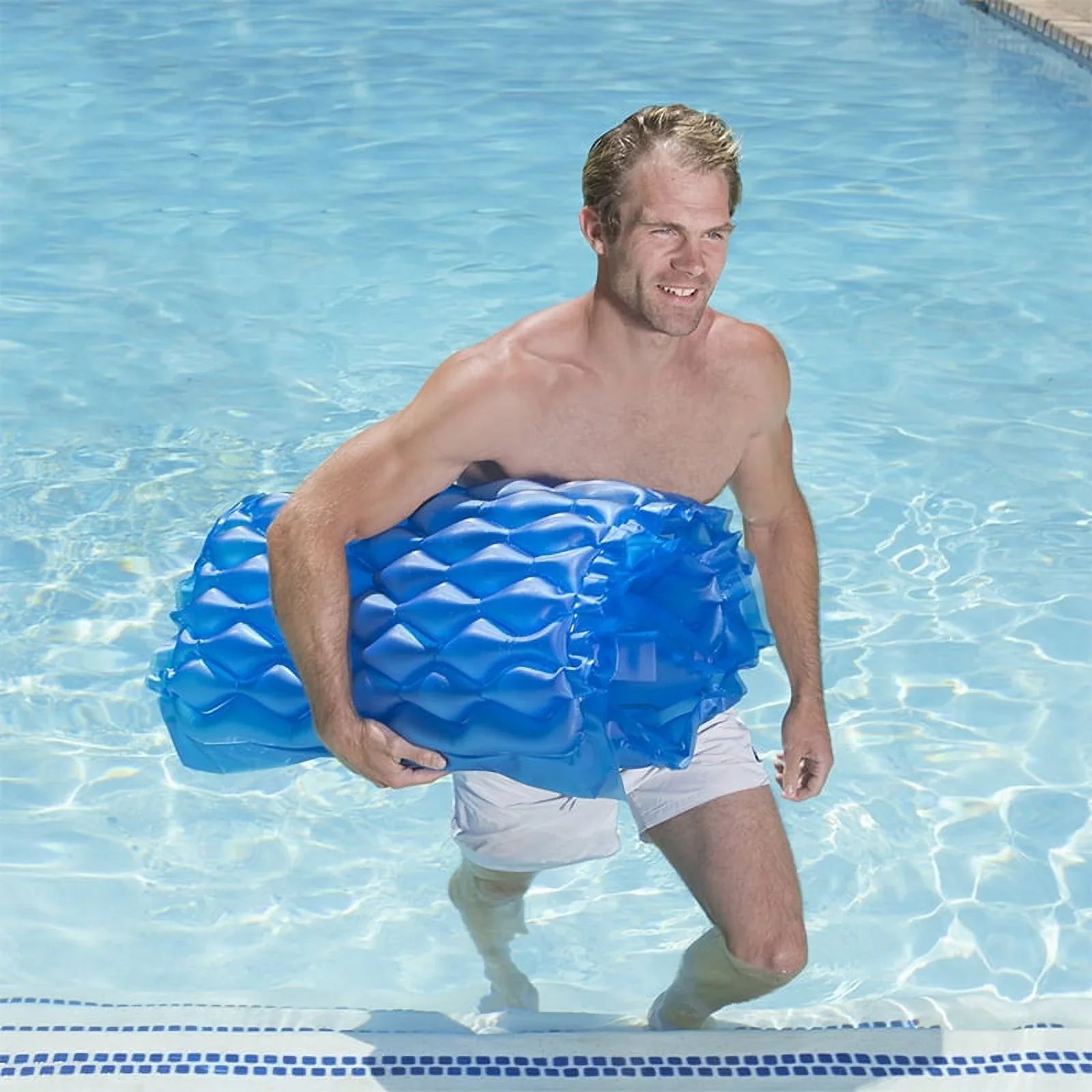 85" Roll 'N' Go Inflatable Swimming Pool 1-Person Air Mattress with Pillow - Blue