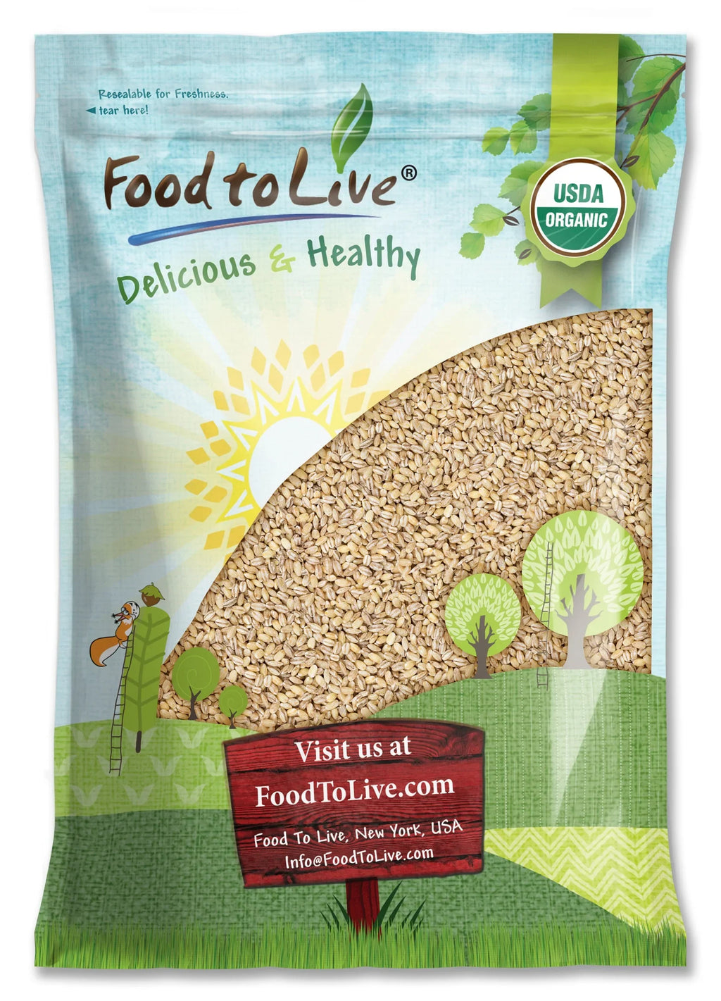 Organic Pearl Barley, 15 Pounds — Non-GMO, Kosher, Raw, Vegan — by Food to Live