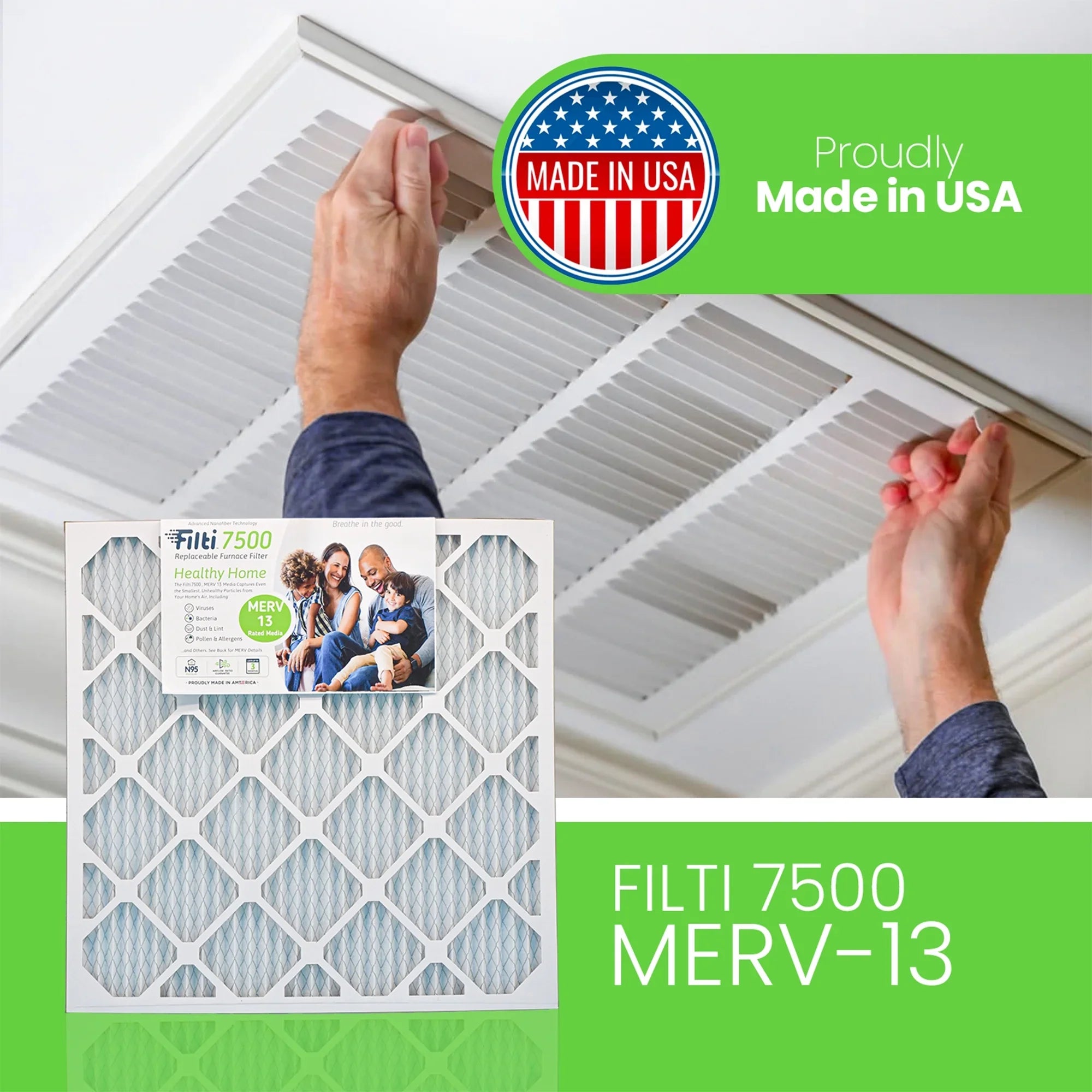 Filti 7500 20x2x25in Pleated Home HVAC Furnace MERV 13 Air Filter (4 Pack)