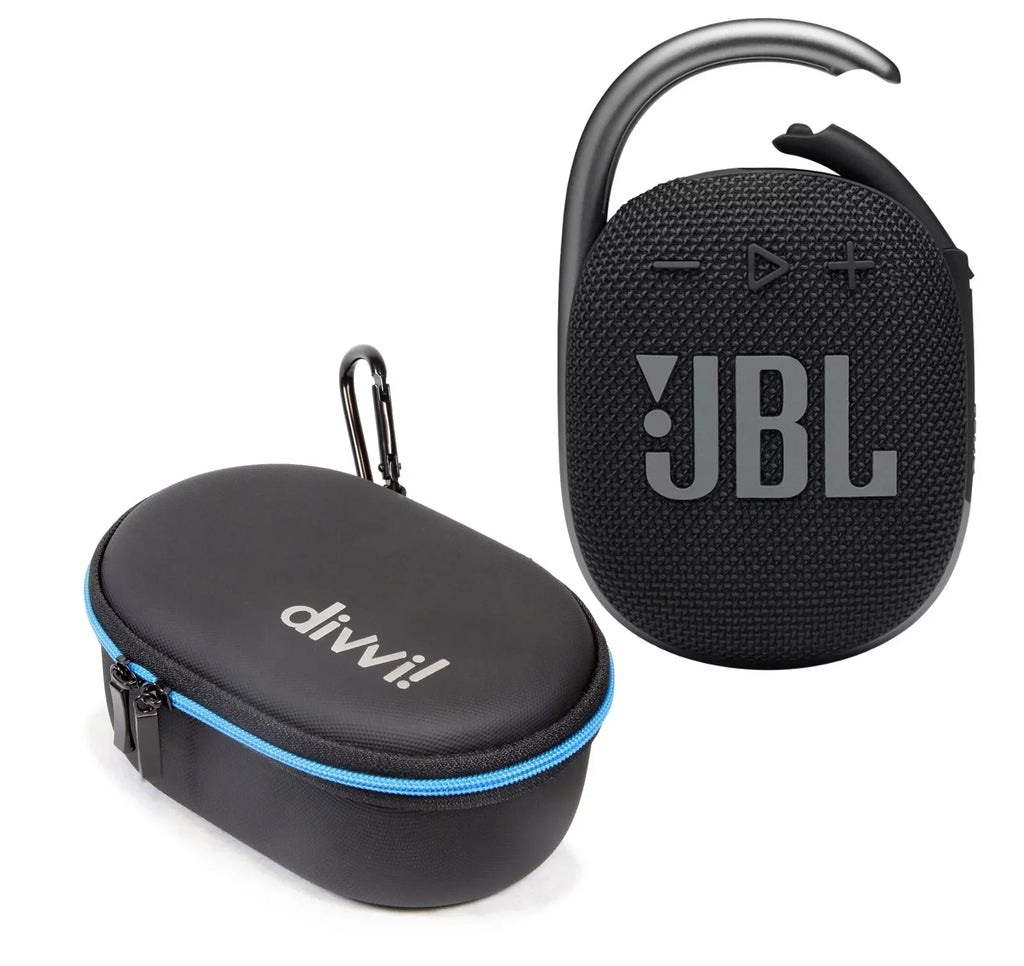 JBL Clip 4 Dark Bluetooth Speaker and divvi Case Kit
