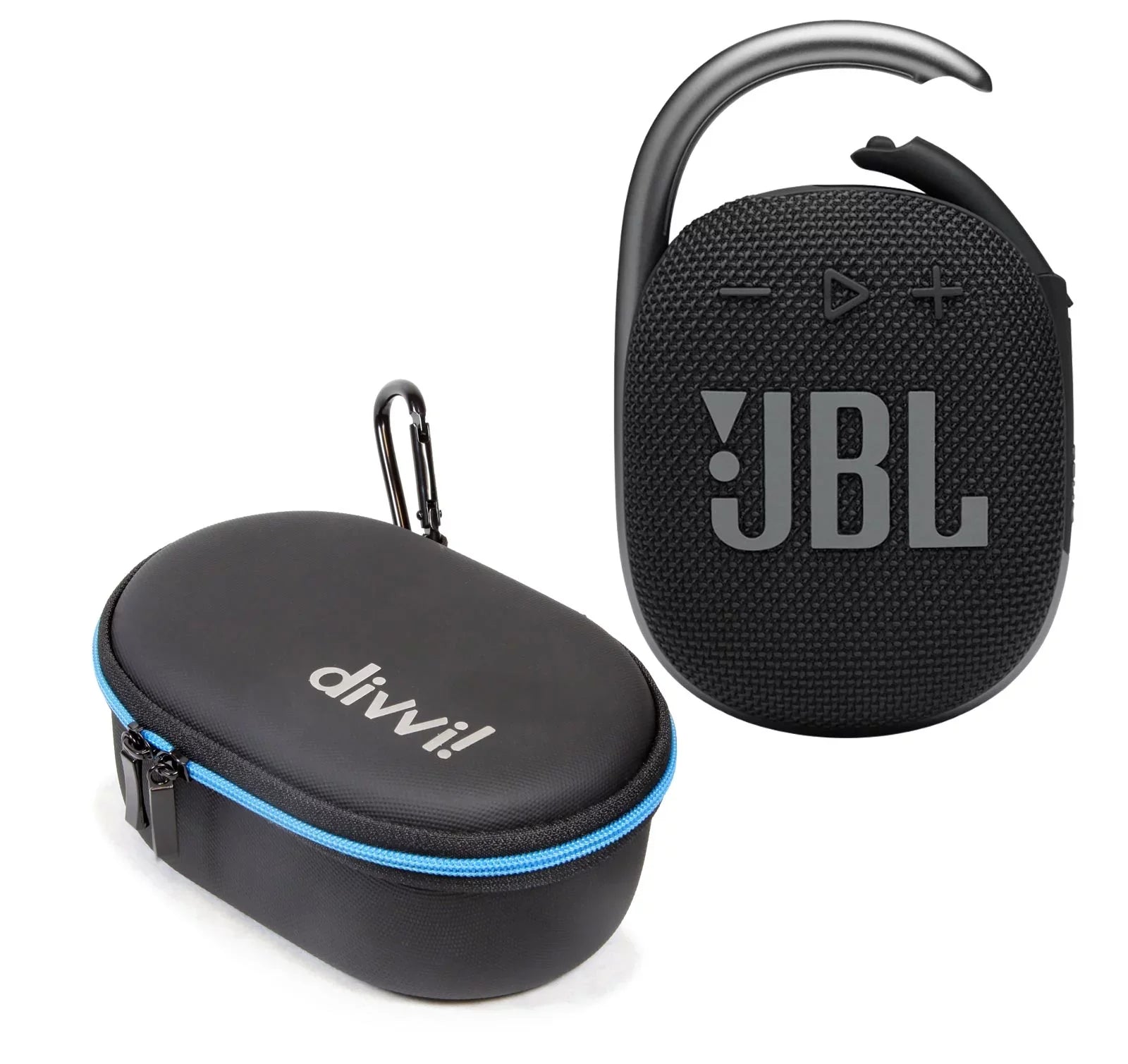 JBL Clip 4 Dark Bluetooth Speaker and divvi Case Kit
