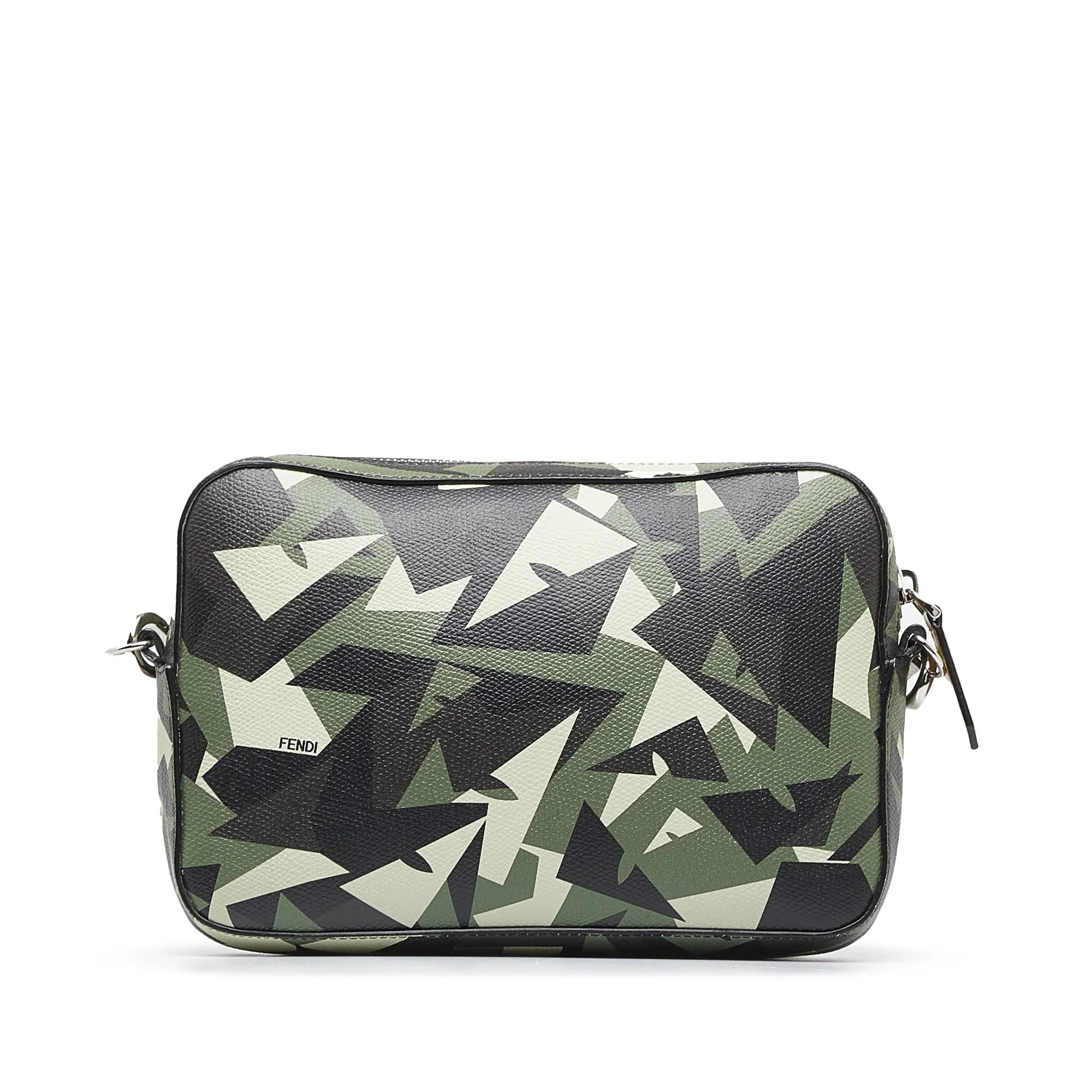 Pre-Owned Authenticated Fendi Monster Eyes Camouflage Camera Bag Calf Leather Green Crossbody Bag Unisex (Good)
