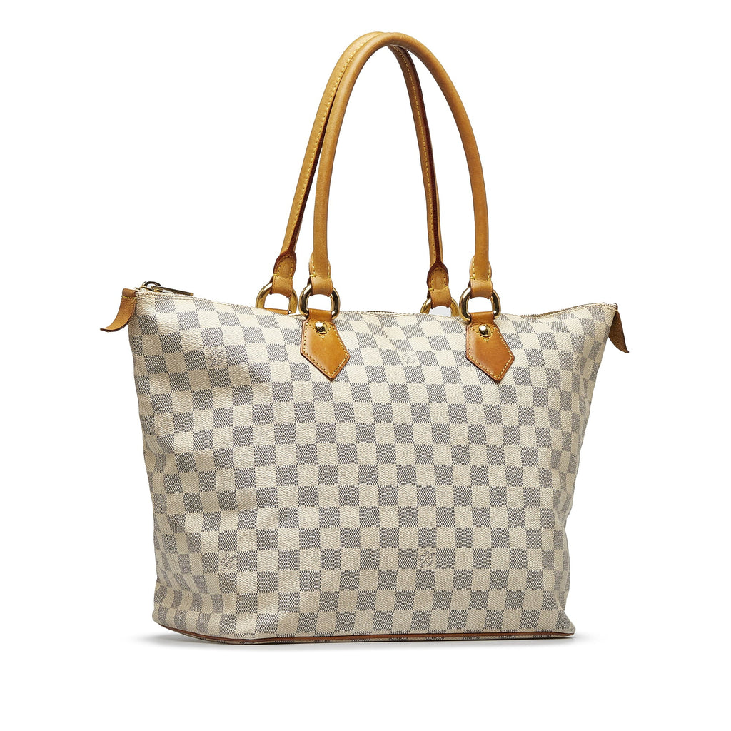 Pre-Owned Authenticated Louis Vuitton Damier Azur Saleya MM Canvas White Tote Bag Unisex (Good)