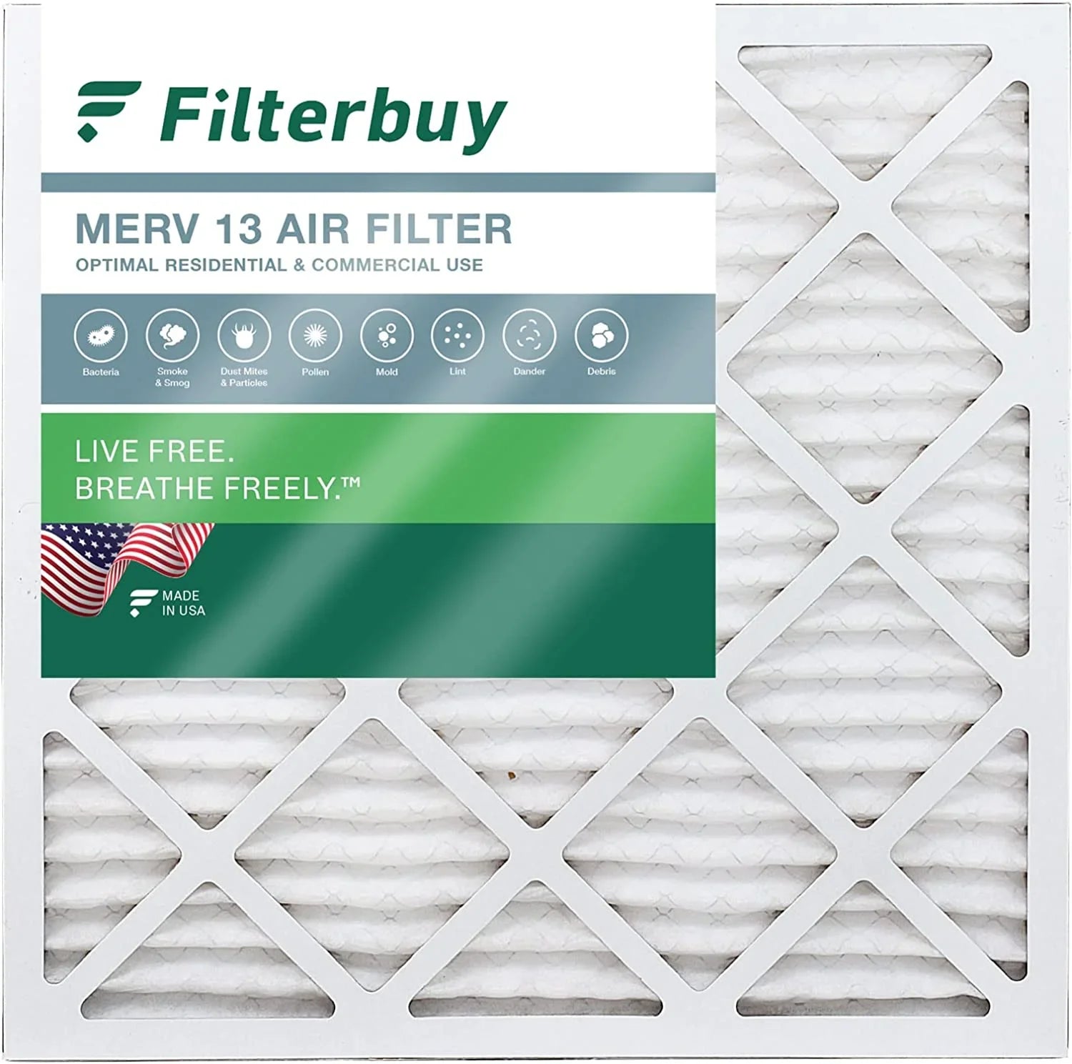 Filterbuy 25x25x1 MERV 13 Pleated HVAC AC Furnace Air Filters (1-Pack)